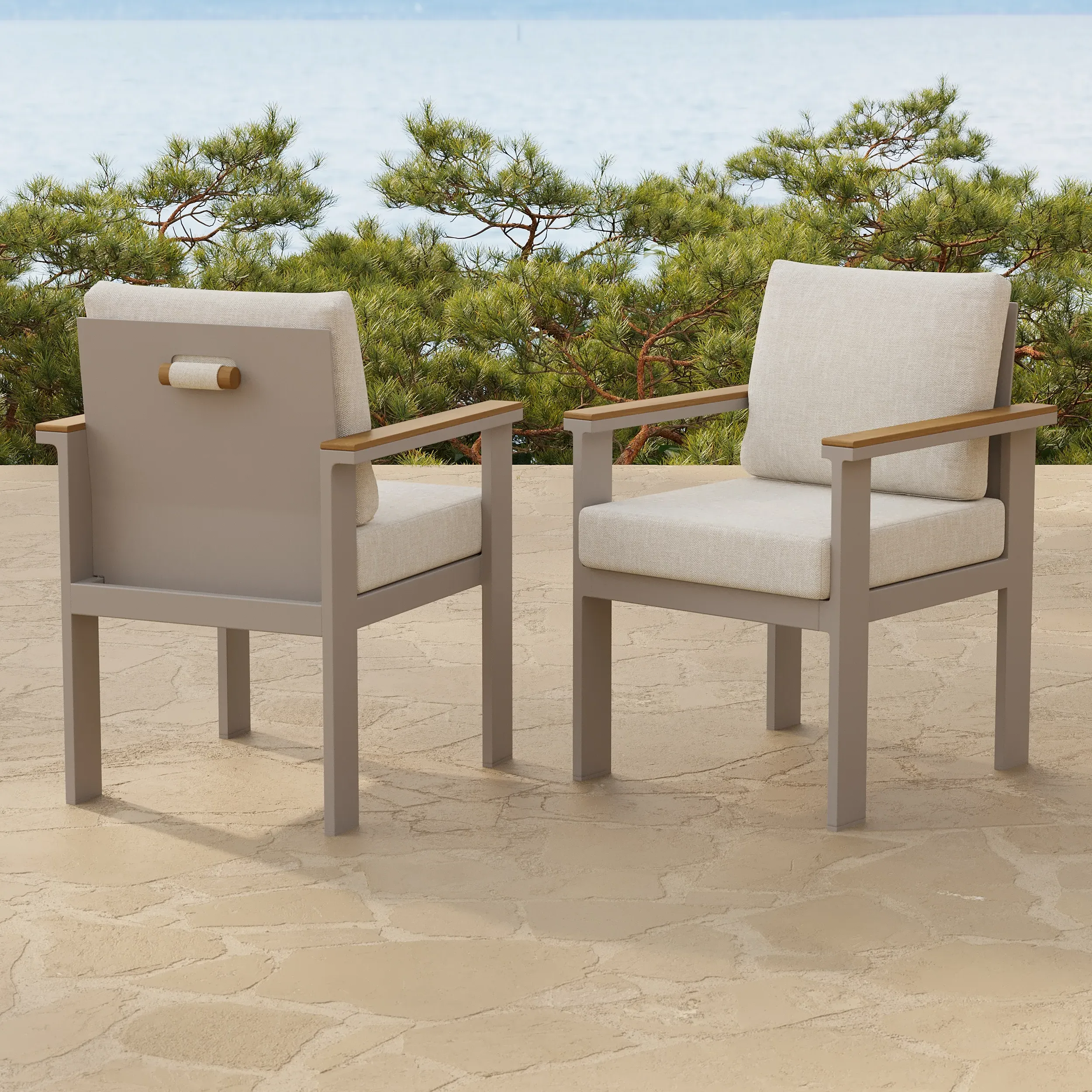 Tevara 2-Piece Outdoor Dining Chair Set - Sand, Teak & Aluminium product