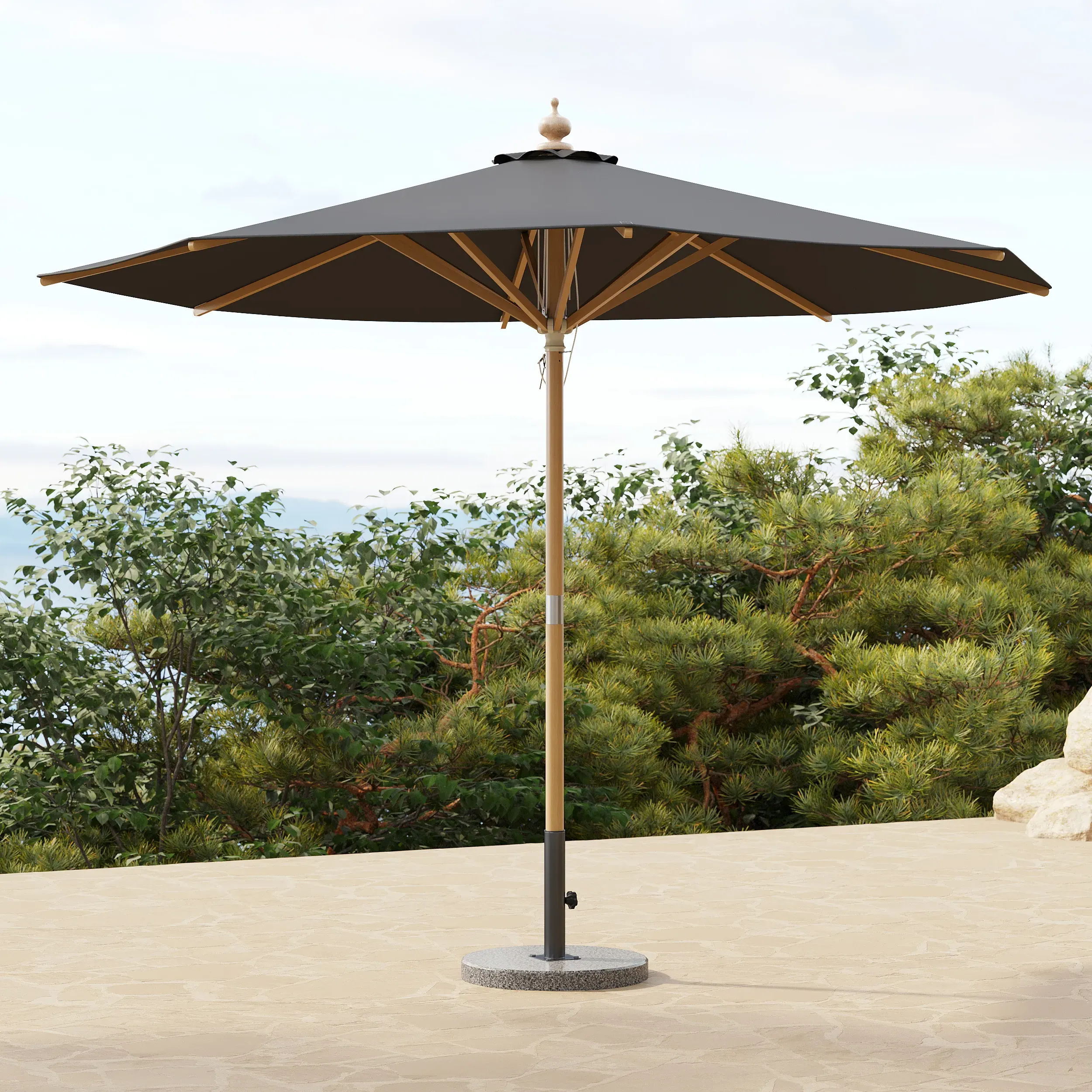 Tevara 300 cm Garden Parasol with Marble Stand - Grey, Aluminium product
