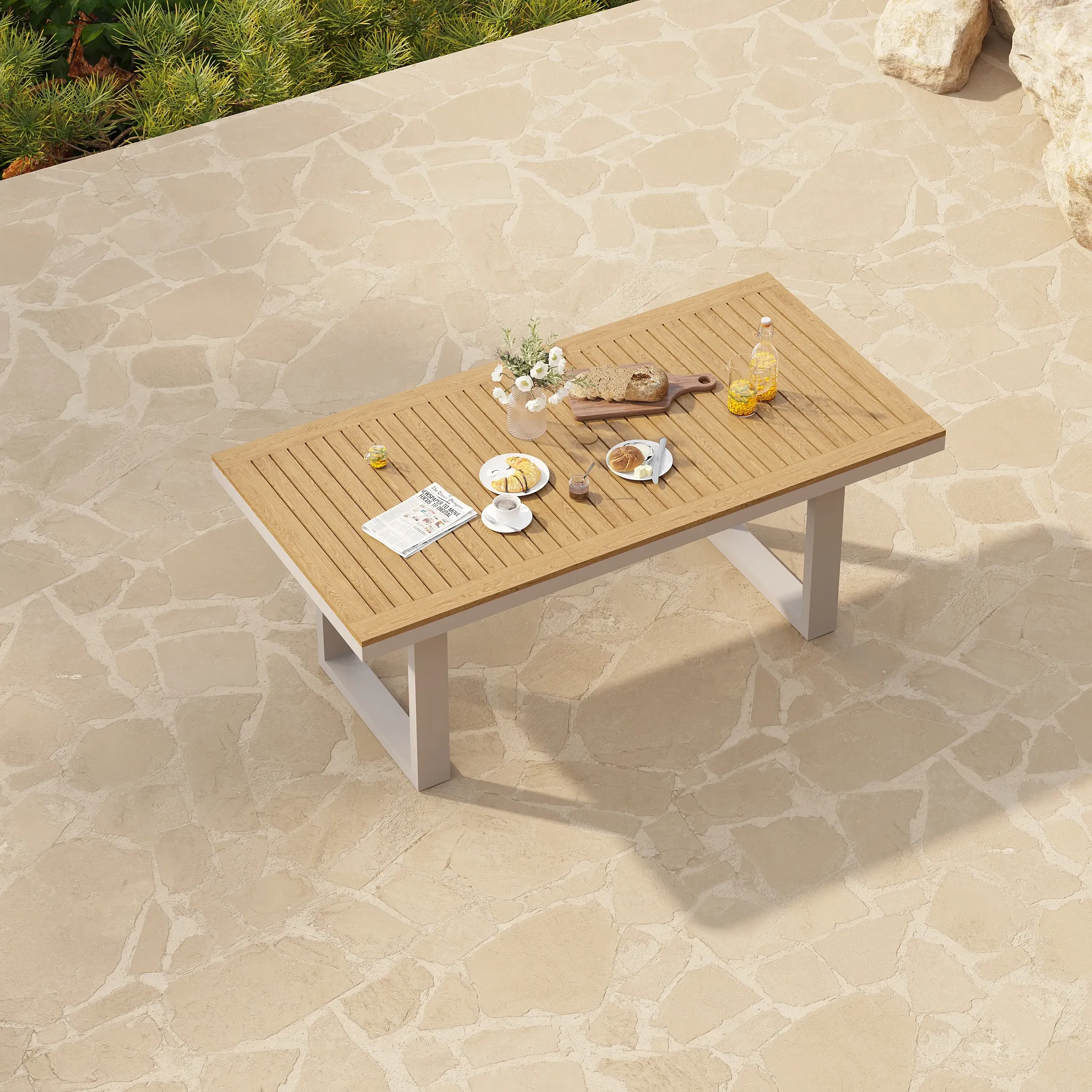 Tevara 6-Seater Rectangular Outdoor Dining Table - Sand, Teak & Aluminium product