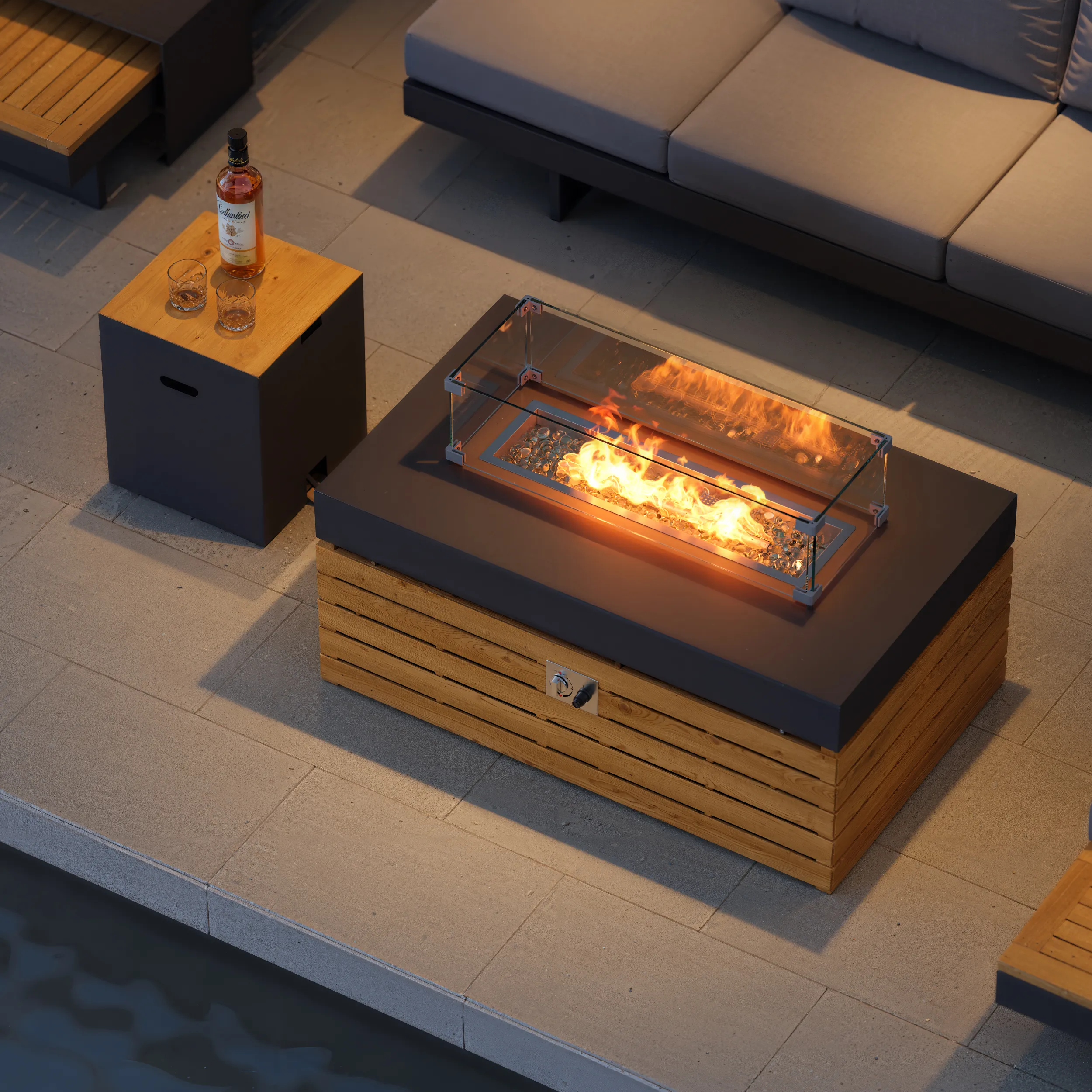 Tevara Fire Pit Table Set of 2 with Tank Cover - Dark Grey, Aluminium product
