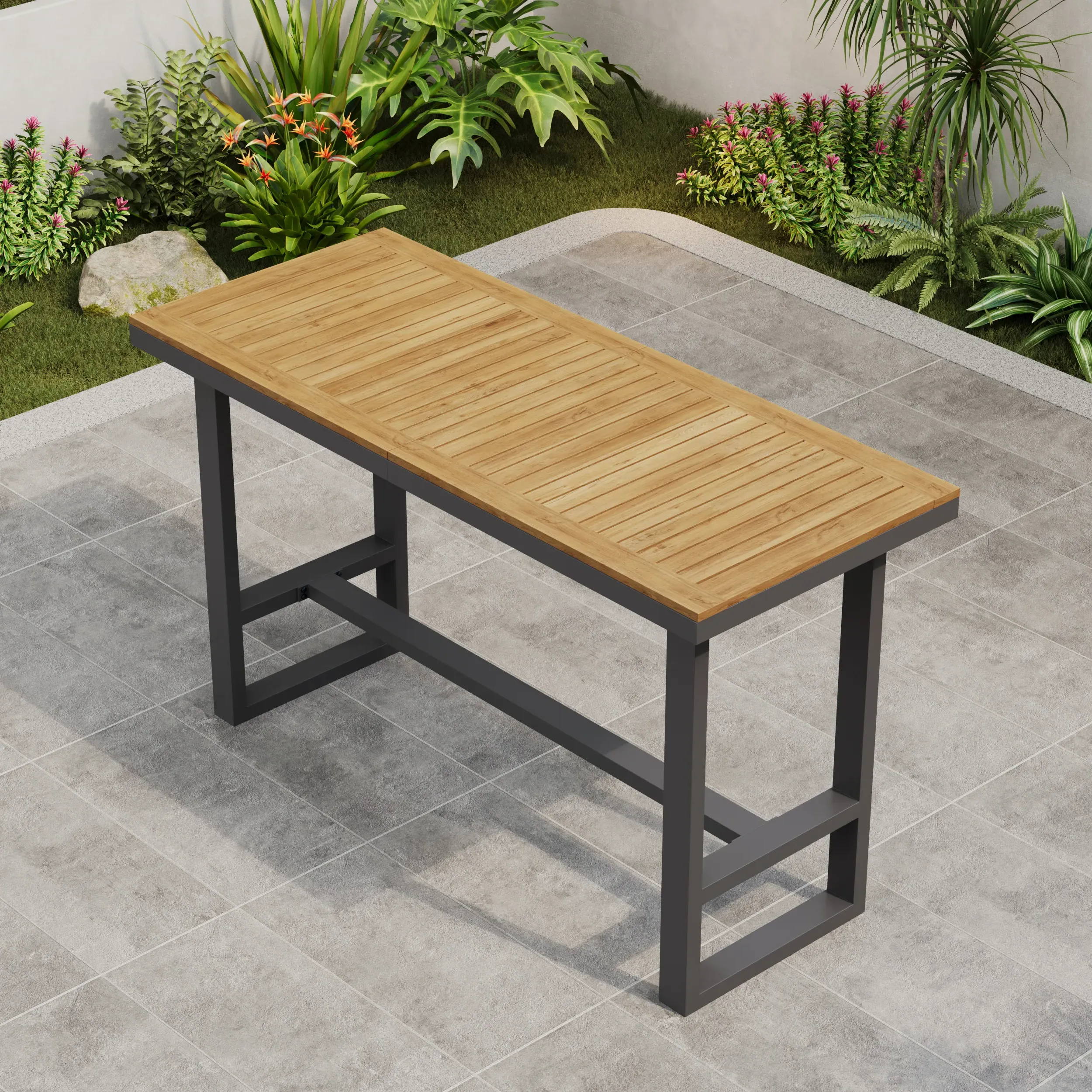 Tevara Outdoor Slat Top Bar Table - Dark Grey, Teak & Aluminium product