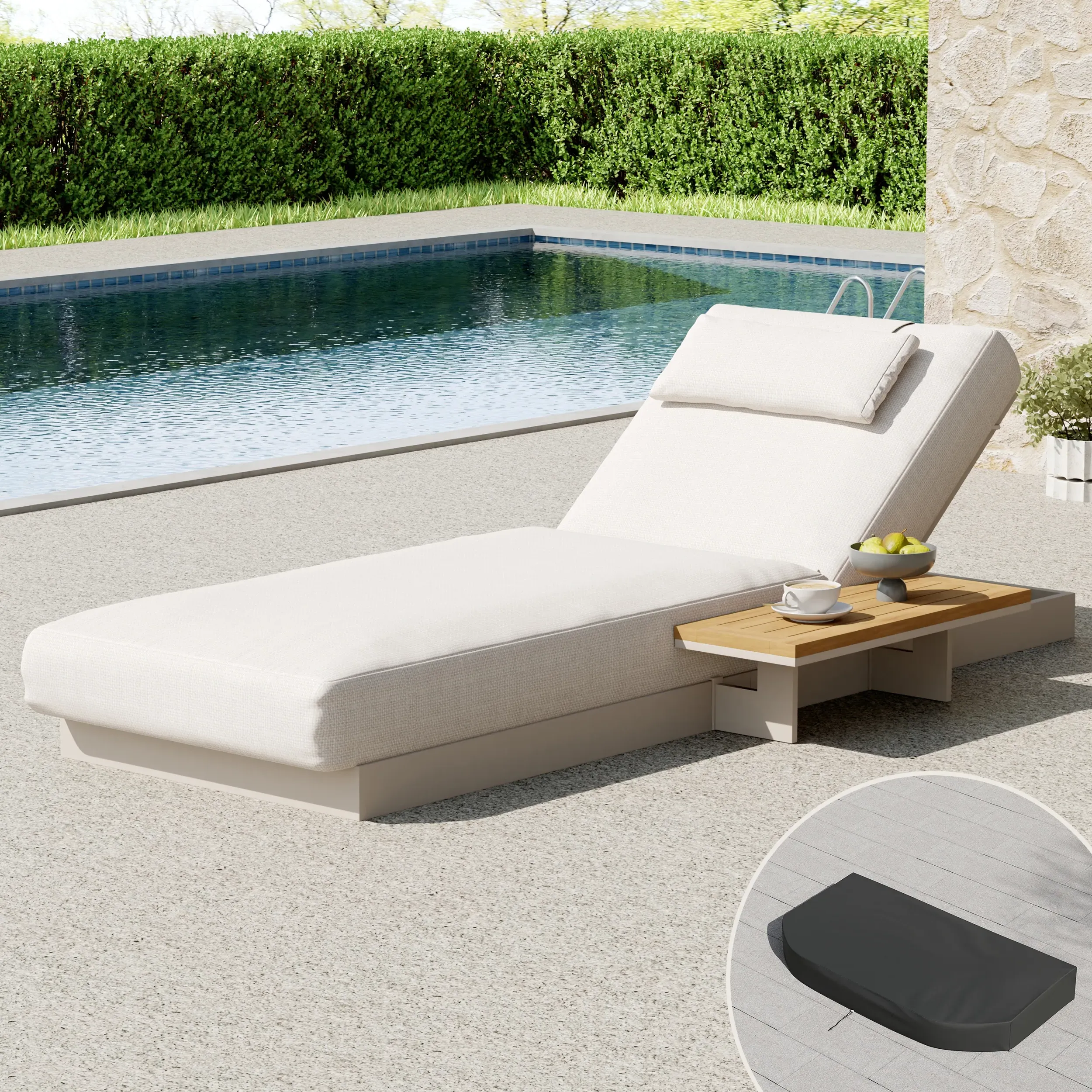 Tevara Reclining Outdoor Chaise Lounge - Sand, Teak product