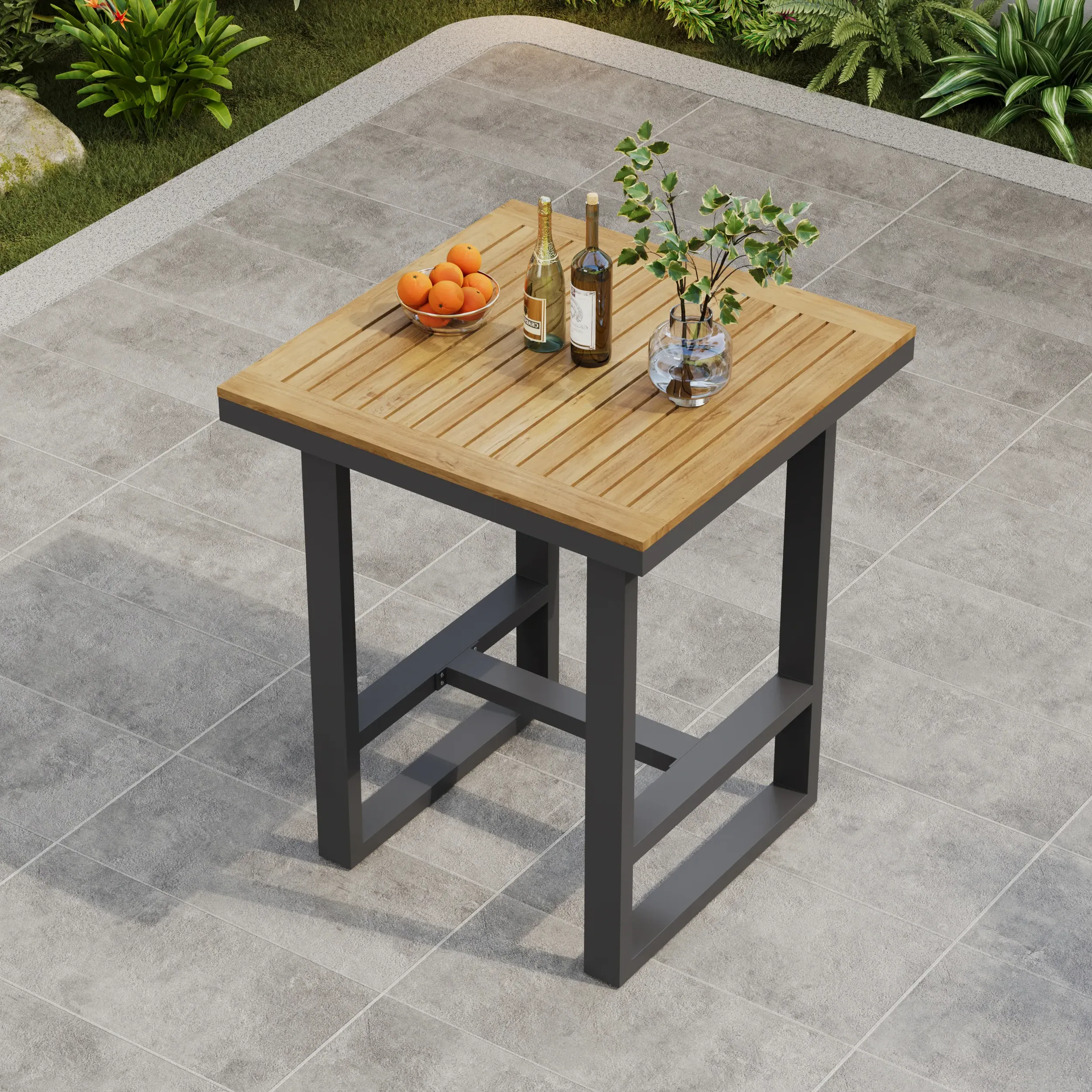 Tevara Square Outdoor Bar Table - Dark Grey, Teak & Aluminium product