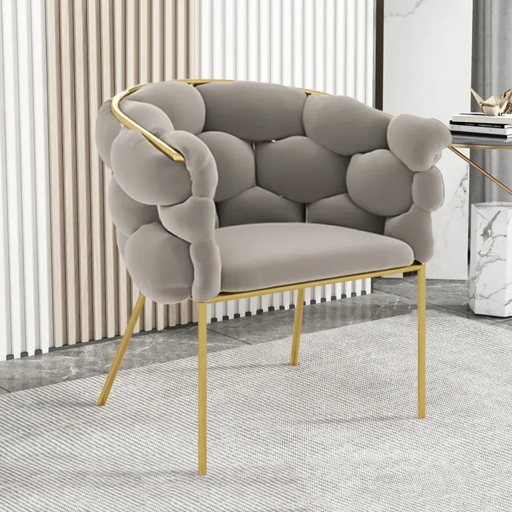 Tufted Accent Chair with Gold Metal Frame - Grey, Velvet product