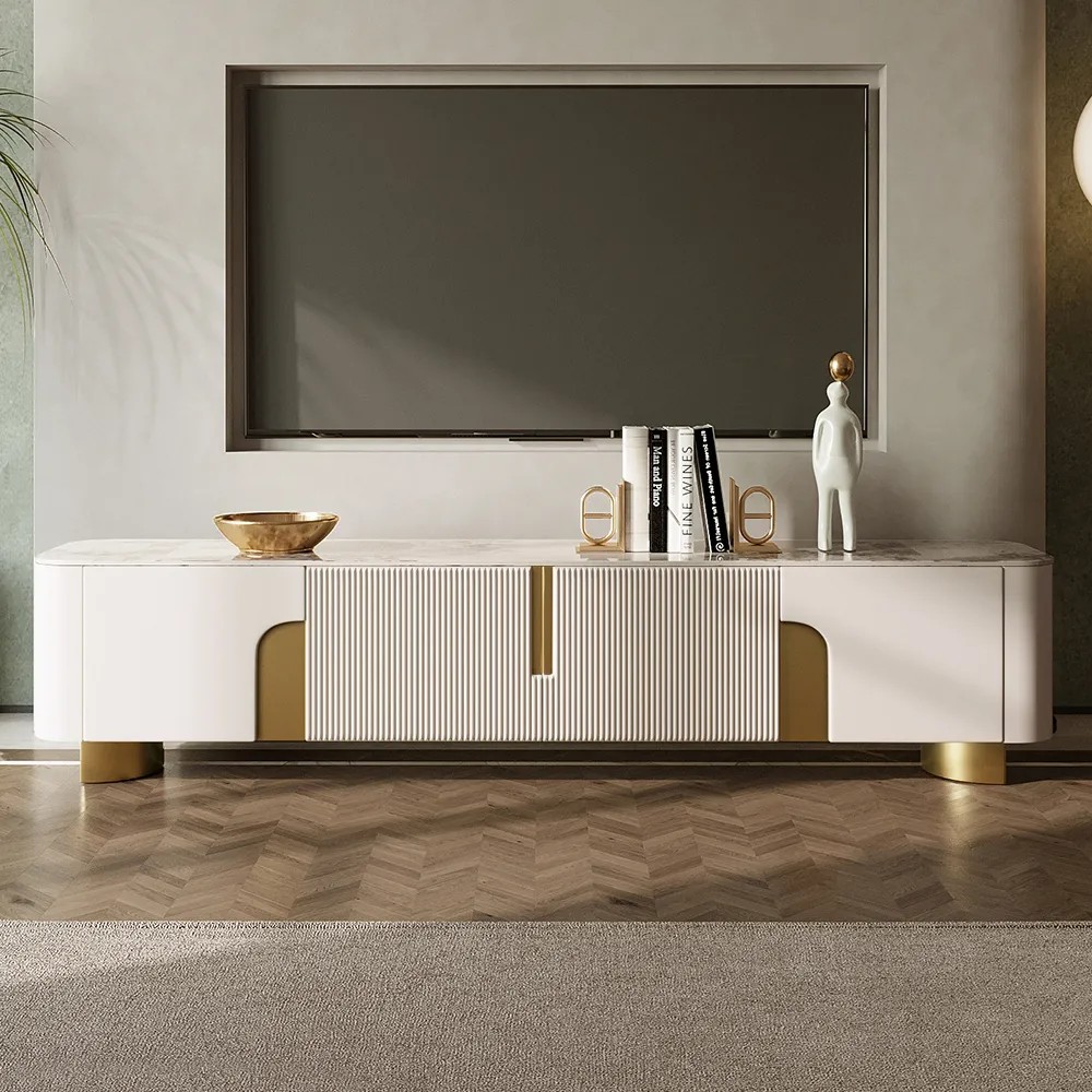 TV Stand with 4 Doors and Storage - Ivory, Sintered Stone product