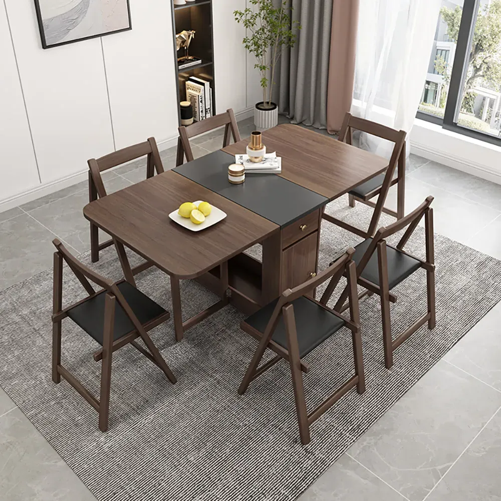 Ultic 5-Piece Rectangle Dining Table Set Foldable - Walnut, Ash Wood product