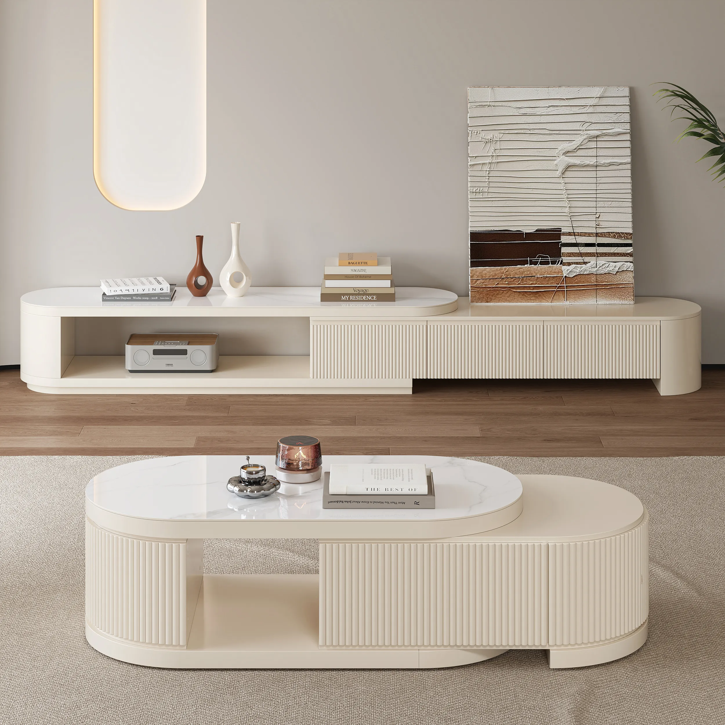 Velar Extendable TV Stand & Coffee Table Set - Matte Ivory product