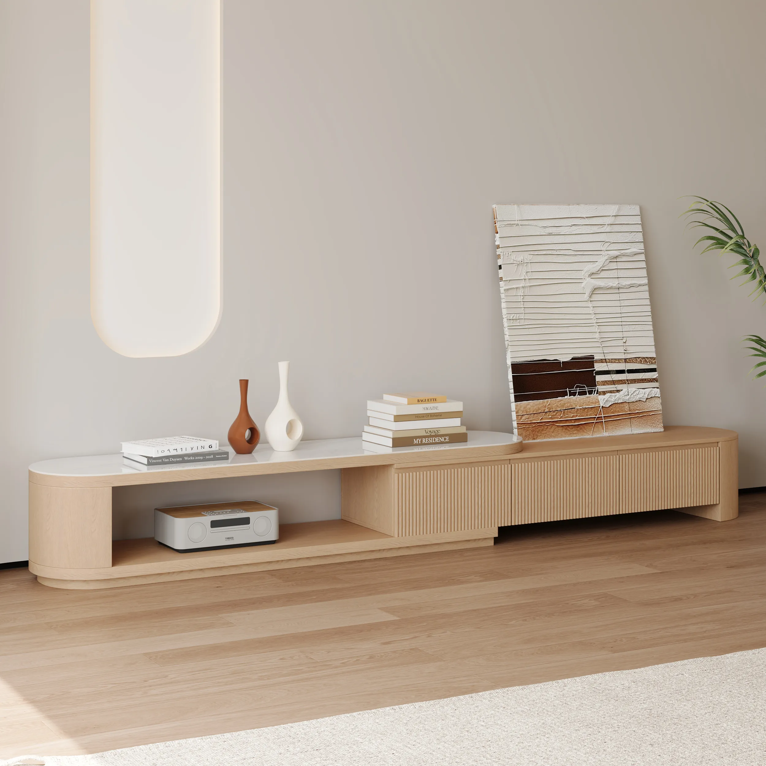 Velar Extendable TV Stand with 3 Drawers - Natural, Sintered Stone product