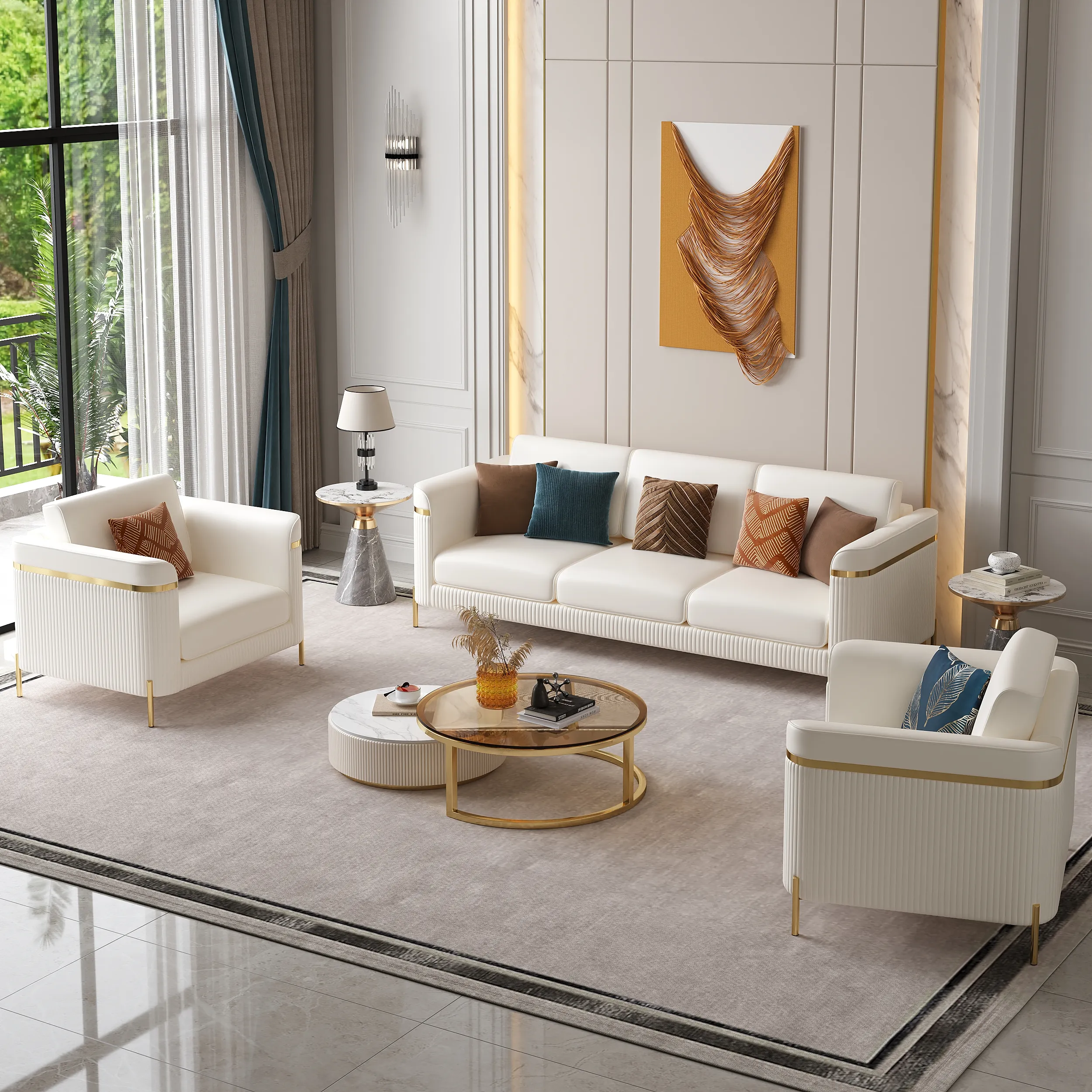 Vertex 3-Piece Living Room Sofa Set - Faux Leather product