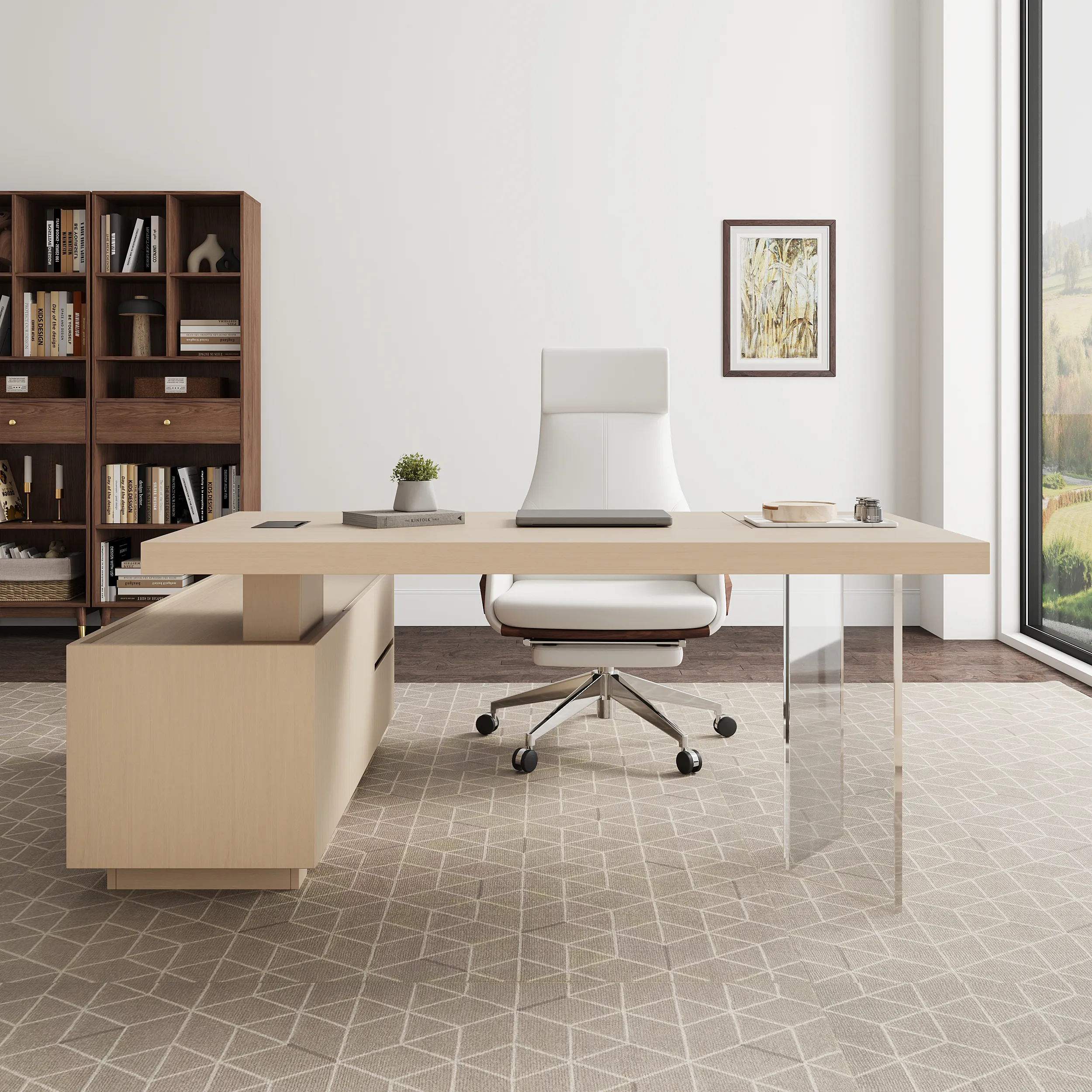 Vertical L-Desk L-Shaped Standing Executive Desk with Lifter - Whitewash product