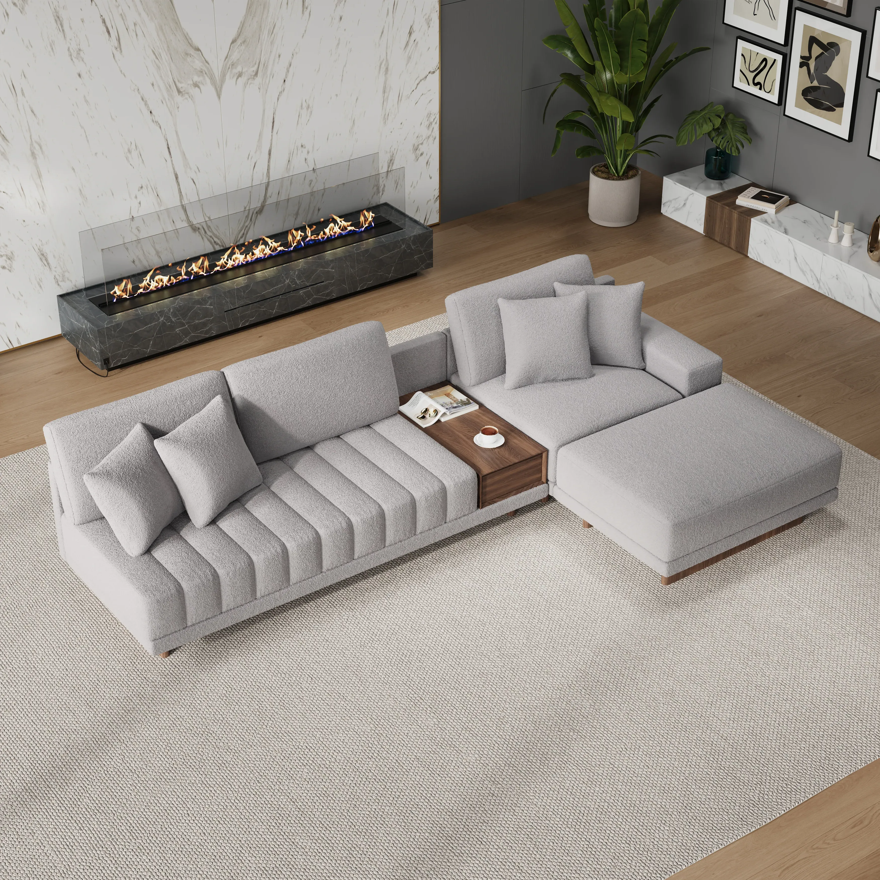 Vewal L-Shaped Modular Sectional Sofa with Chaise - Boucle product
