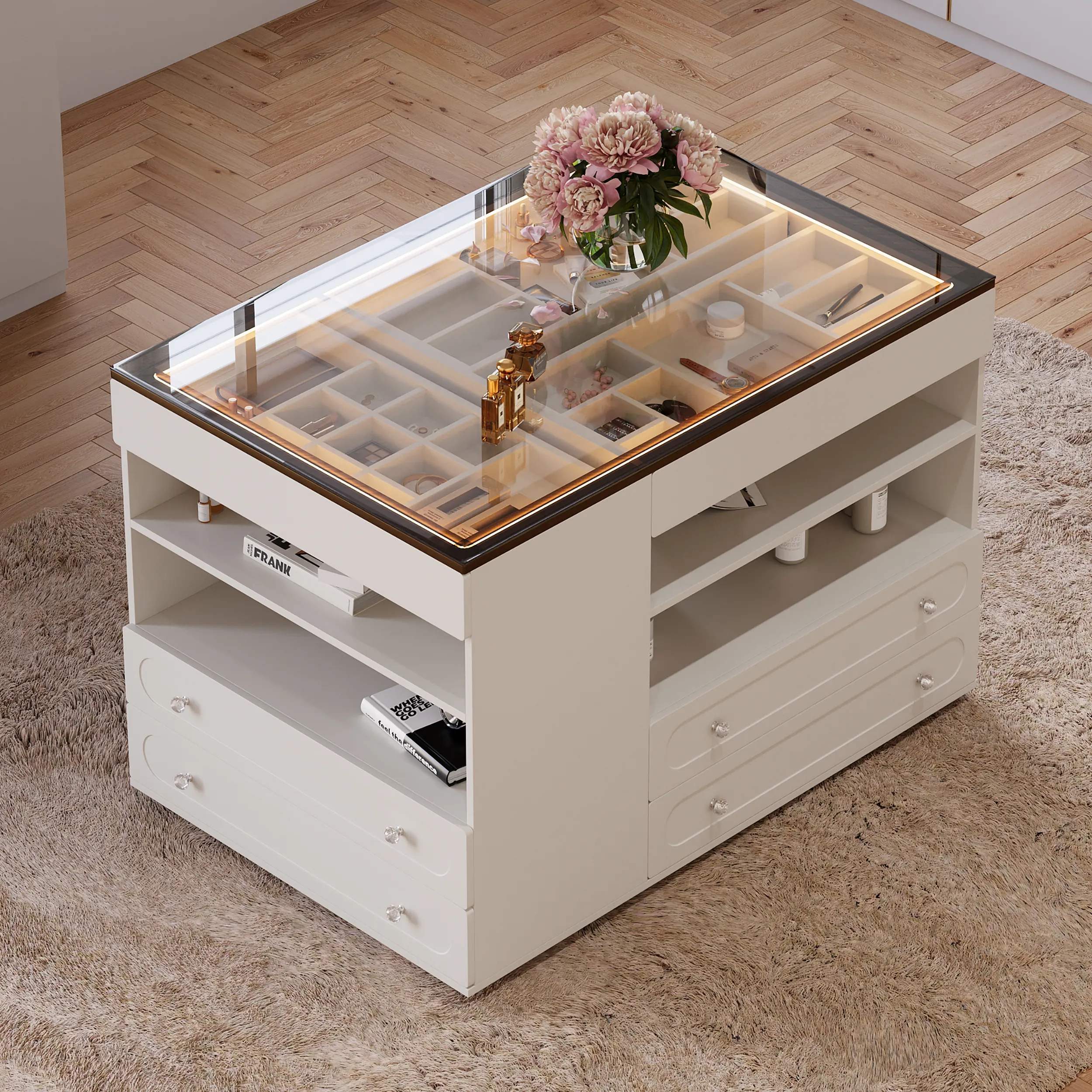 Walk-in Wardrobe Island with Jewellery Storage & LED - Warm White product