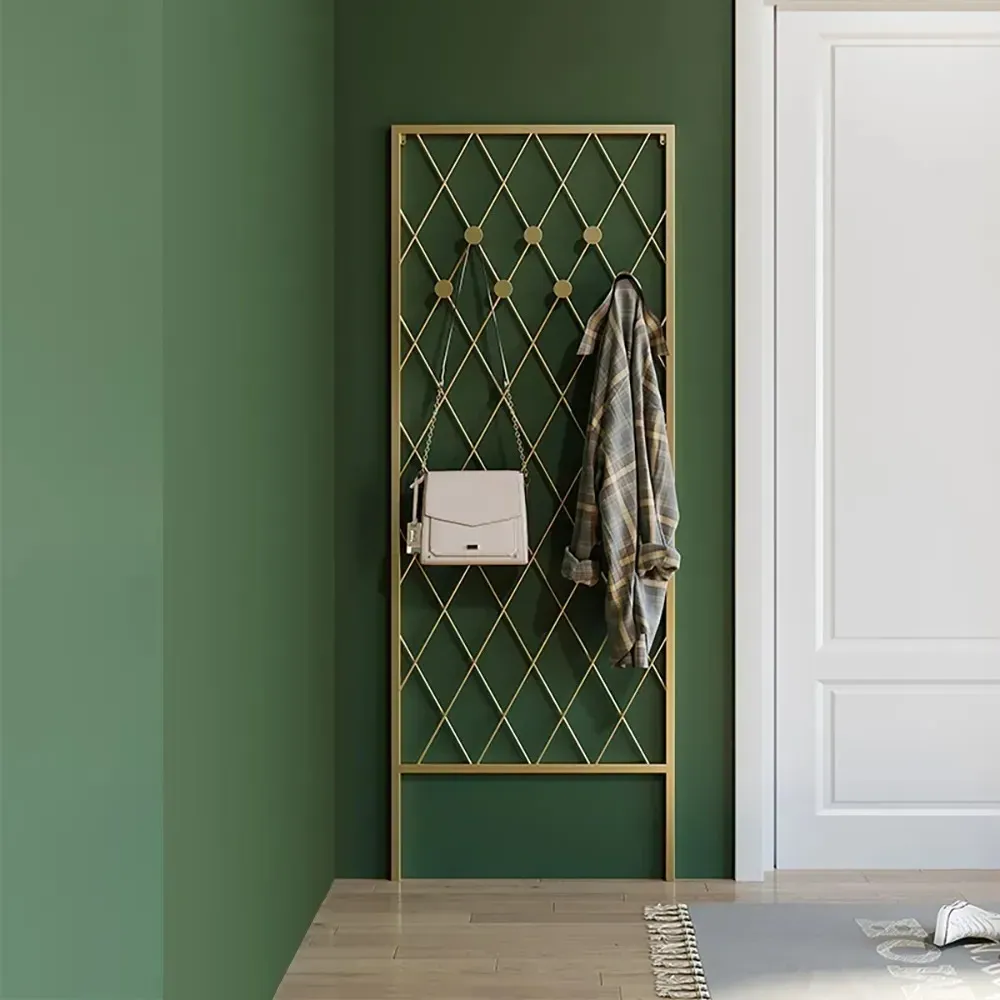 Wall Mounted Corner Coat Stand with Hooks - Gold, Metal product