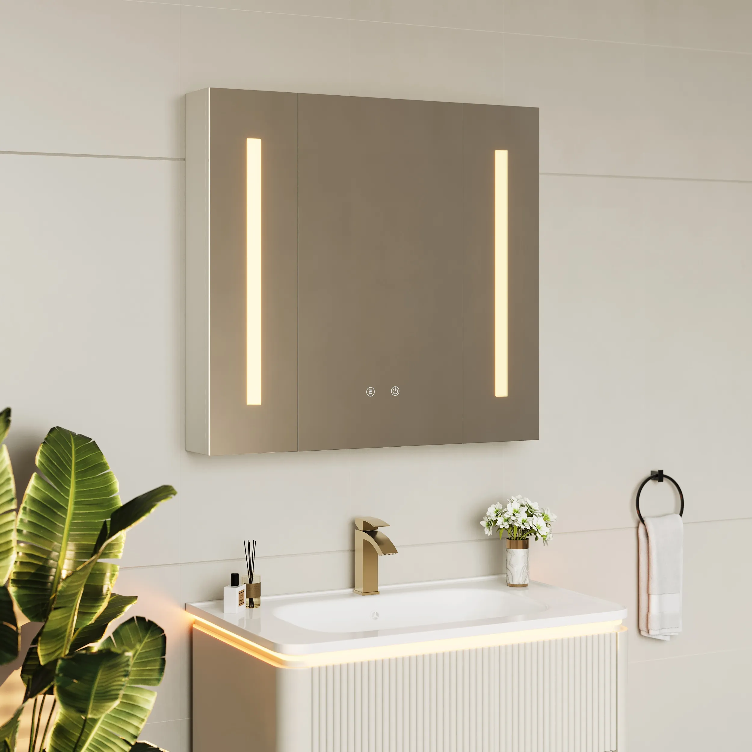 Wall-Mounted LED Bathroom Mirror Cabinet with Storage - Warm White product