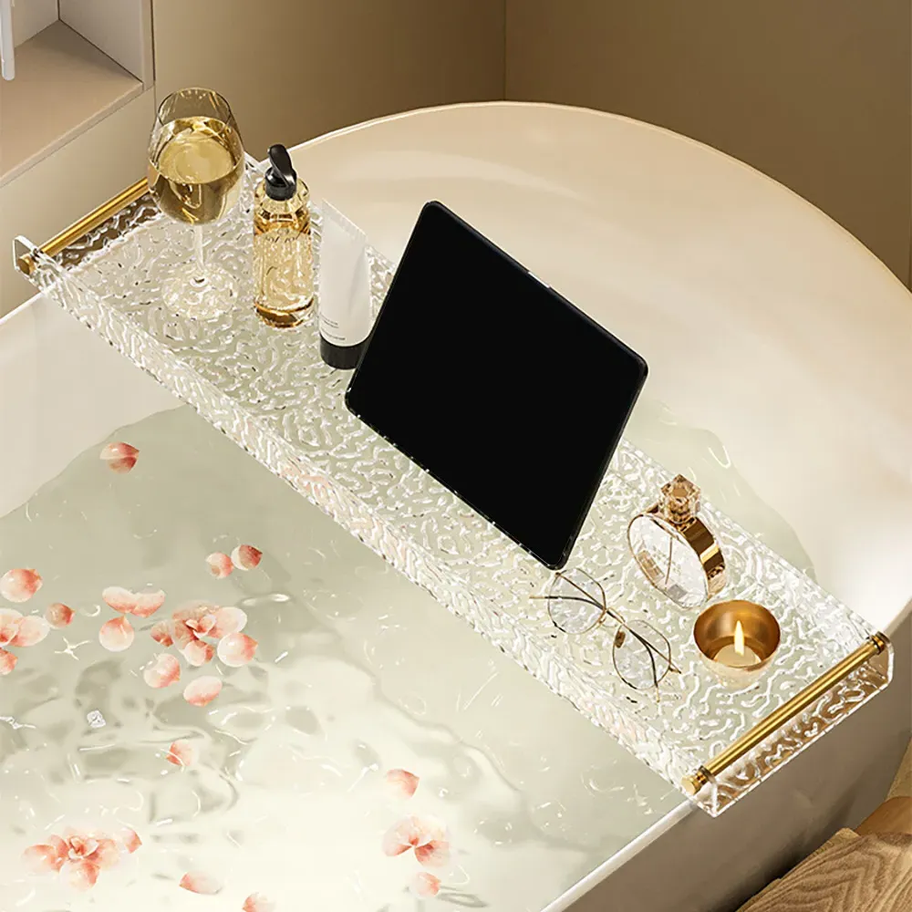 Water Ripple Bathtub Tray with Gold Handles - Clear, Acrylic product