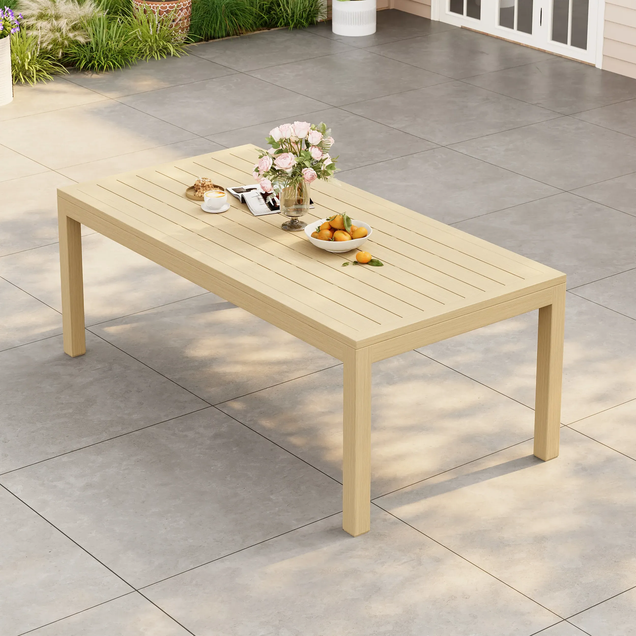 Wevara 200cm Slatted Outdoor Dining Table - Natural, Aluminium product