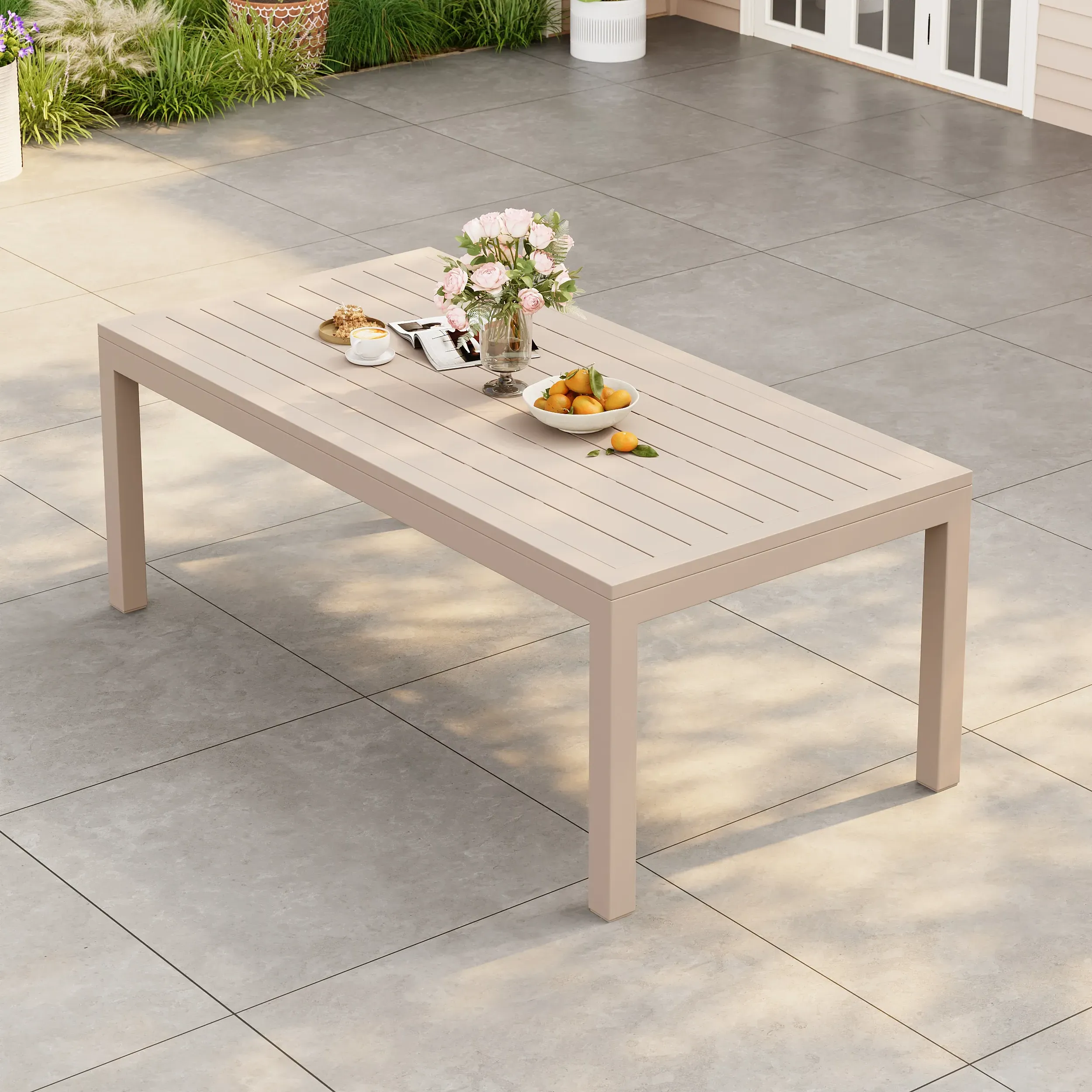 Wevara 200cm Slatted Outdoor Dining Table - Sand, Aluminium product