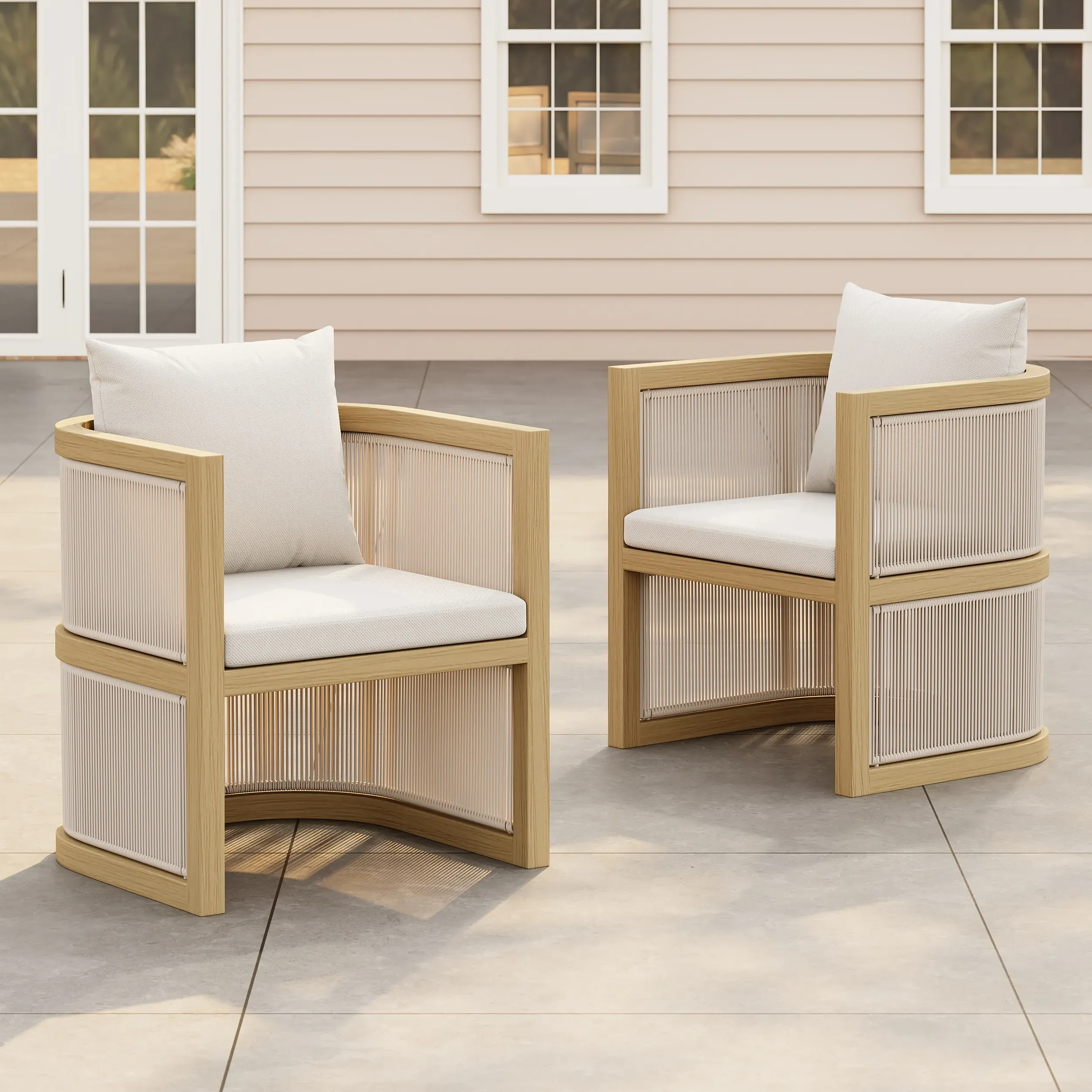 Wevara Set of 2 Outdoor Dining Chairs - Oatmeal, Rope & Aluminium product