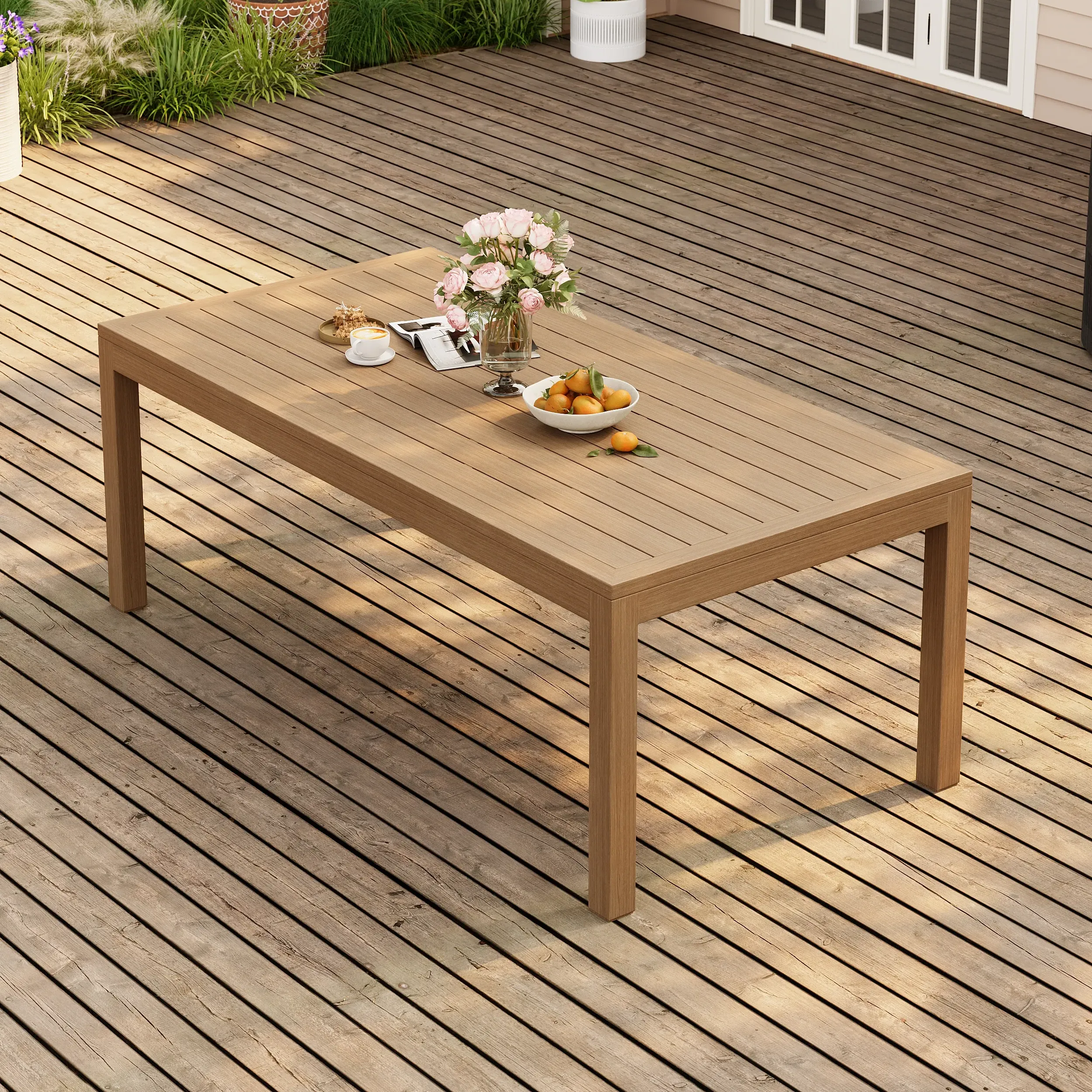 Wevara Slatted Outdoor Dining Table - Walnut, Aluminium product