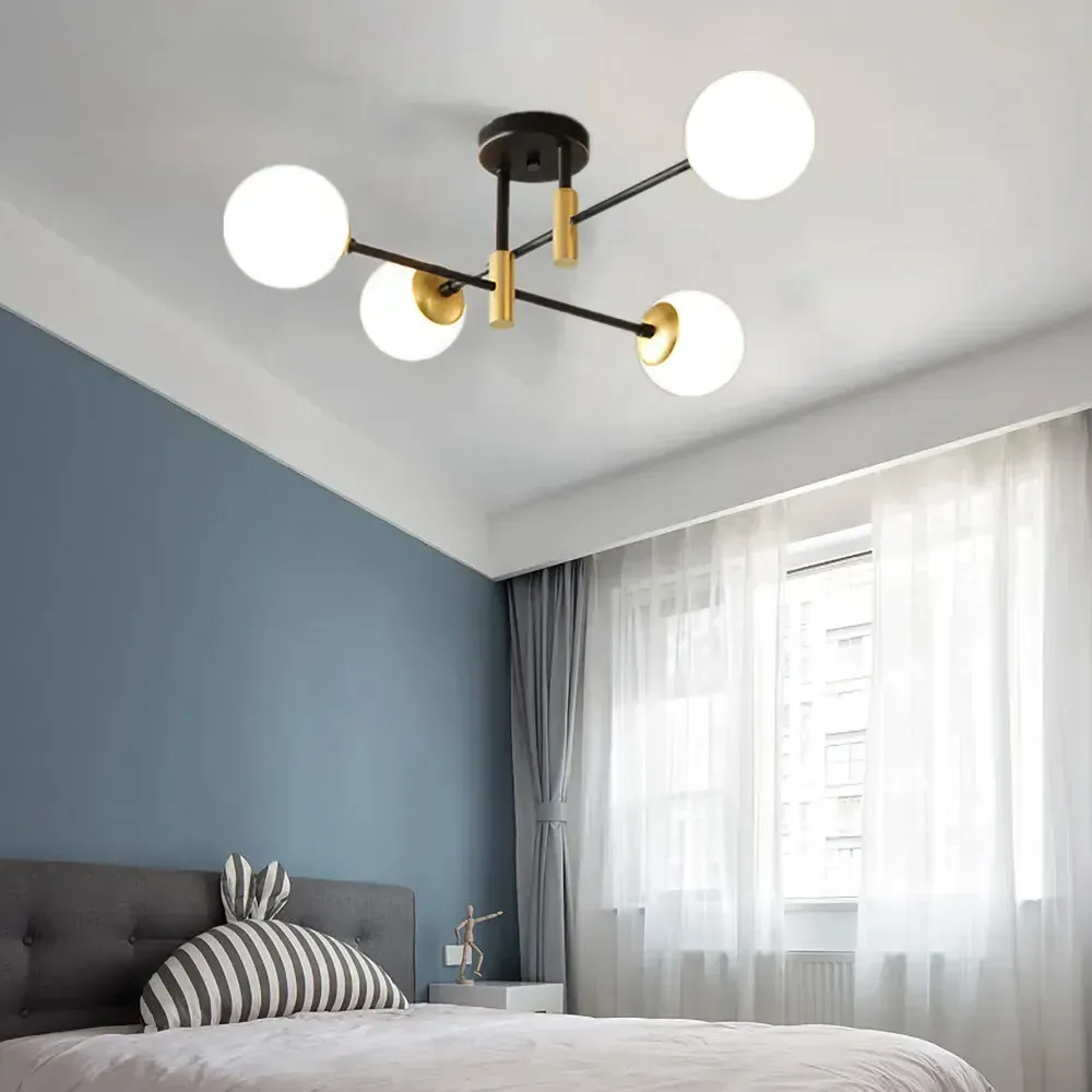 White Glass 4-Light Semi-Flush Chandelier - White, Gold product