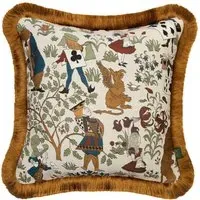 Alice in Wonderland Medium Fringed Jacquard Cushion - Achillea