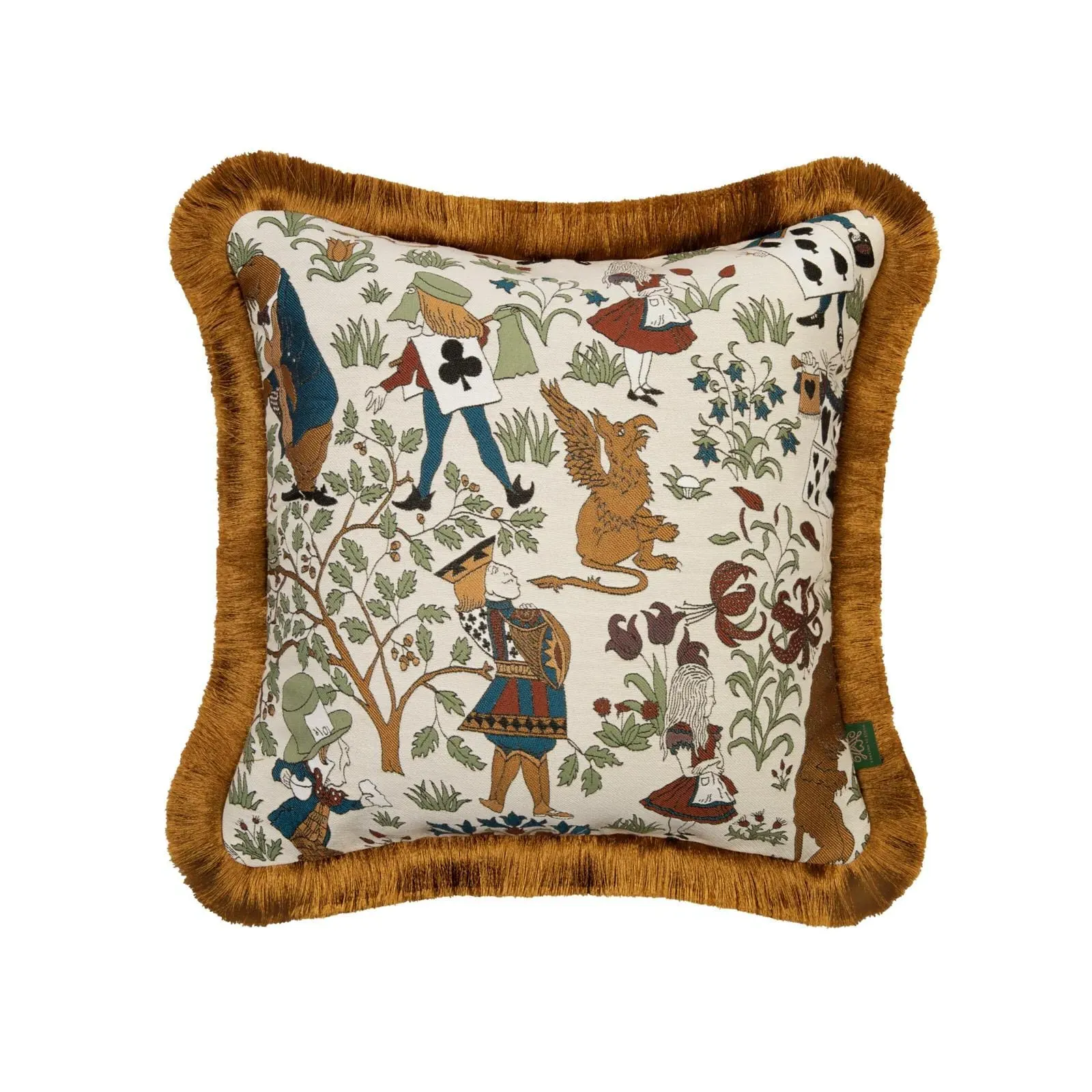Alice in Wonderland Medium Fringed Jacquard Cushion - Achillea image