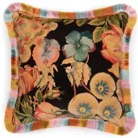 AMATORIA Medium Fringe Velvet Cushion - Noir