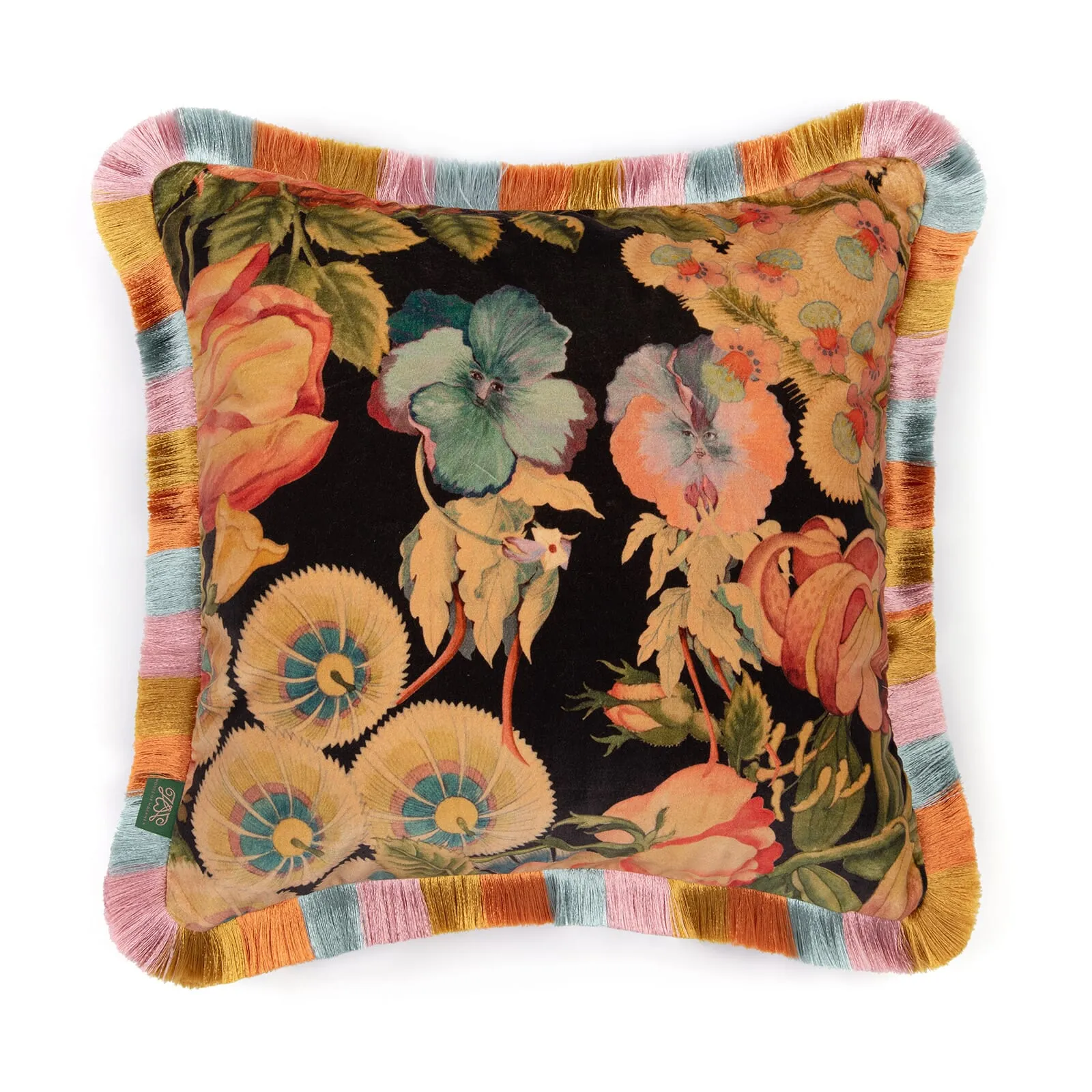 AMATORIA Medium Fringe Velvet Cushion - Noir image