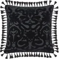 ANACONDA Large Cut-Velvet Cushion with Tassels - Black