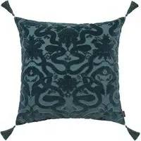 ANACONDA Large Cut-Velvet Cushion with Tassels - Blue