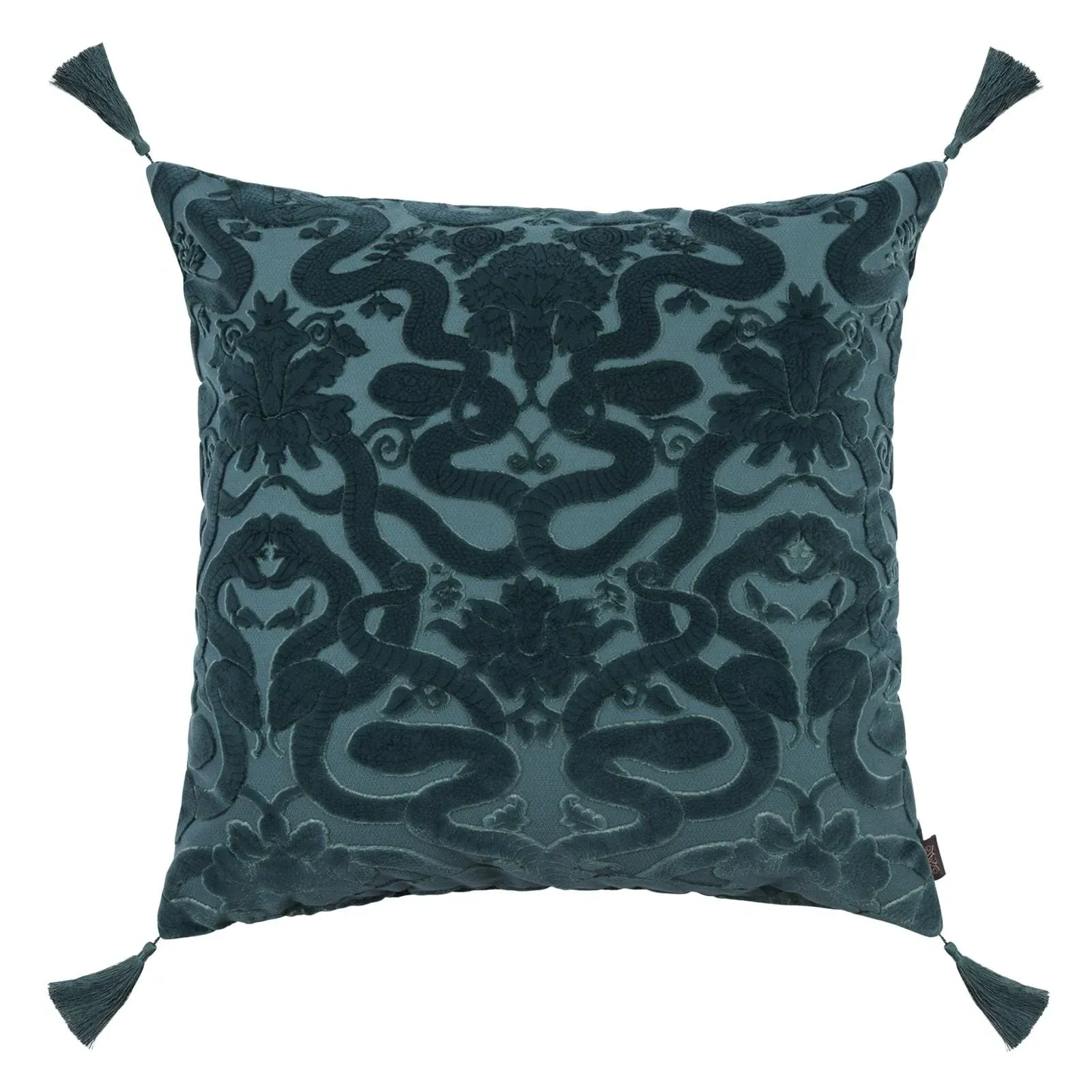ANACONDA Large Cut-Velvet Cushion with Tassels - Blue