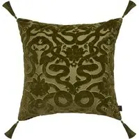 ANACONDA Large Cut-Velvet Cushion with Tassels - Green