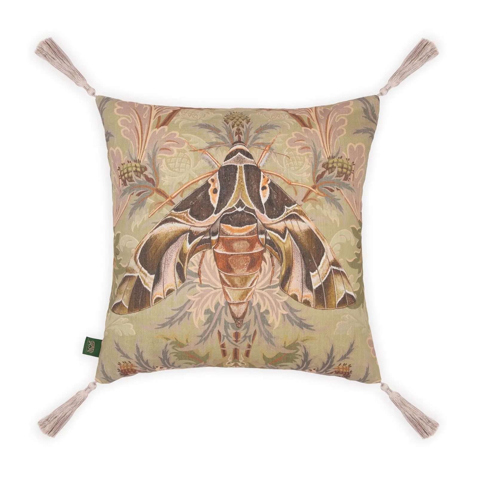 Aquifolia Moth Tassel Cushion - Apple Green