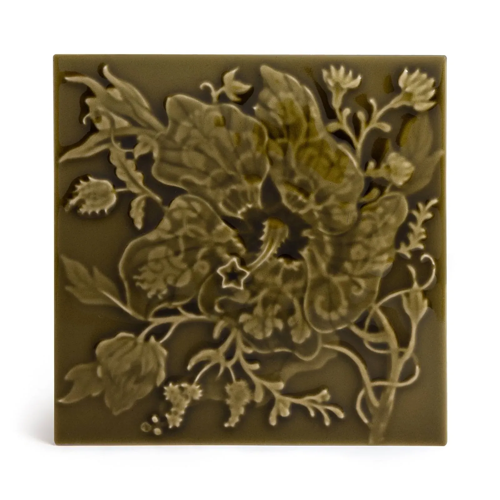 Artemis Hibiscus Relief Tile - Moss, Ceramic product