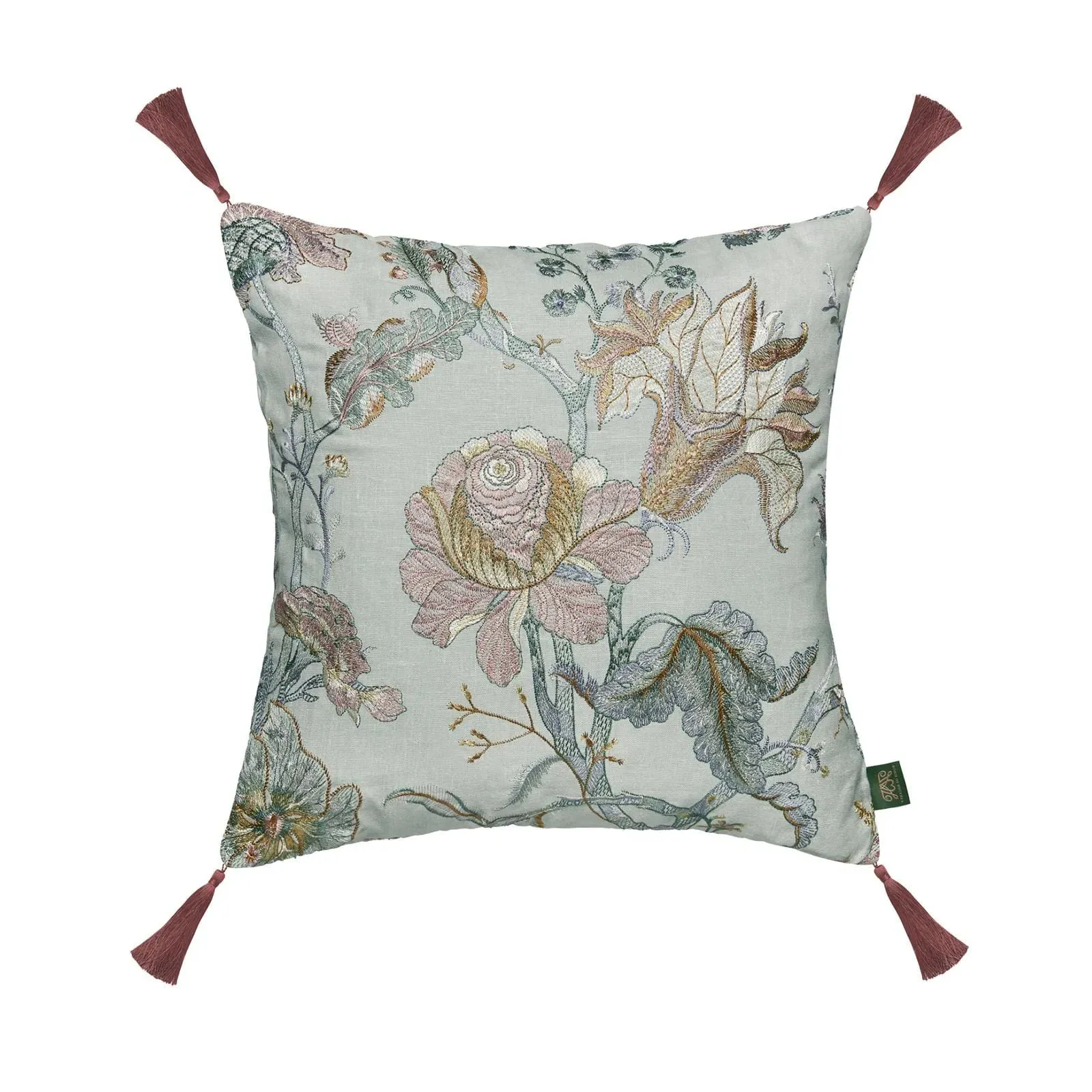 ARTEMIS Medium Tassel Embroidered Linen Cushion - Pistachio image