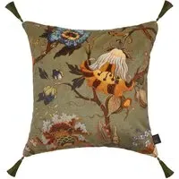 ARTEMIS Medium Tassel Velvet Cushion - Moss Green