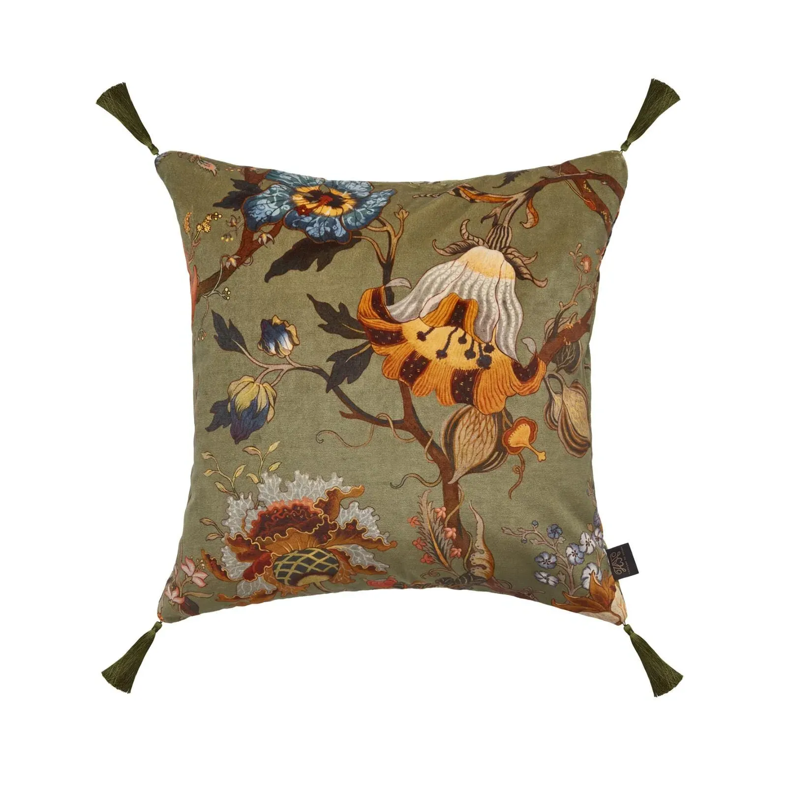 ARTEMIS Medium Tassel Velvet Cushion - Moss Green