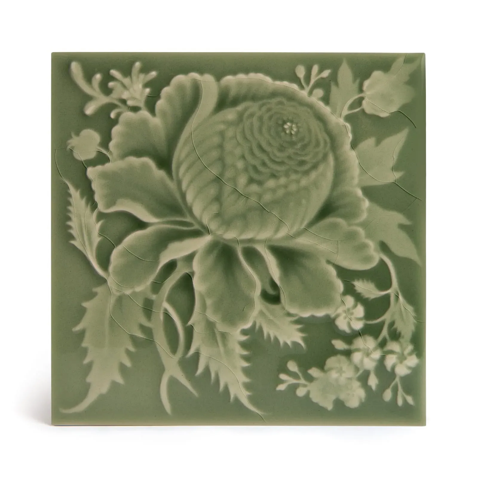 Artemis Rose Relief Tiles Sample - Sage, Ceramic