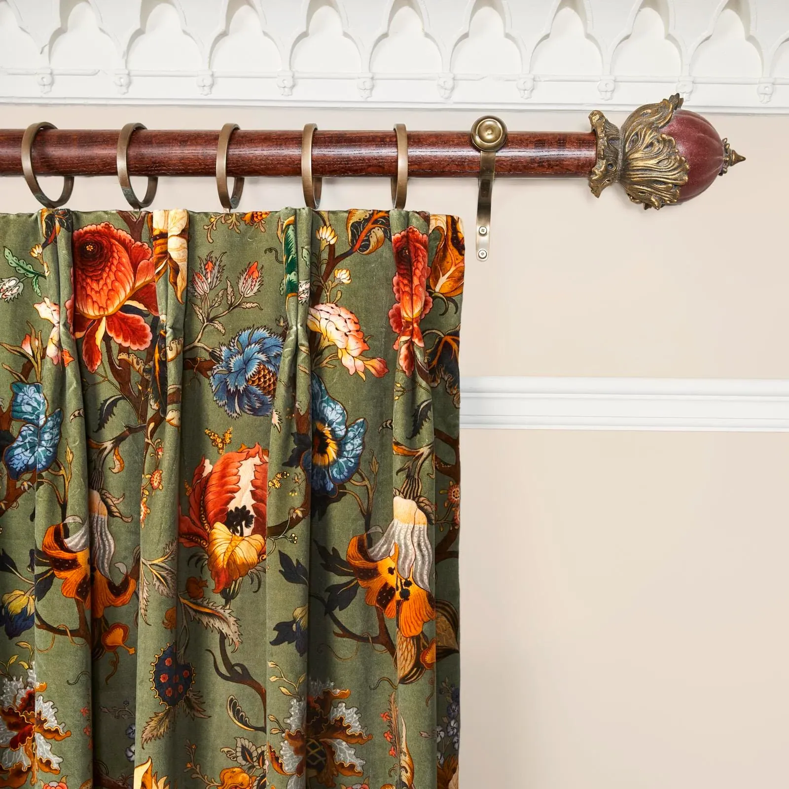 Artemis Velvet Curtain - Moss Green