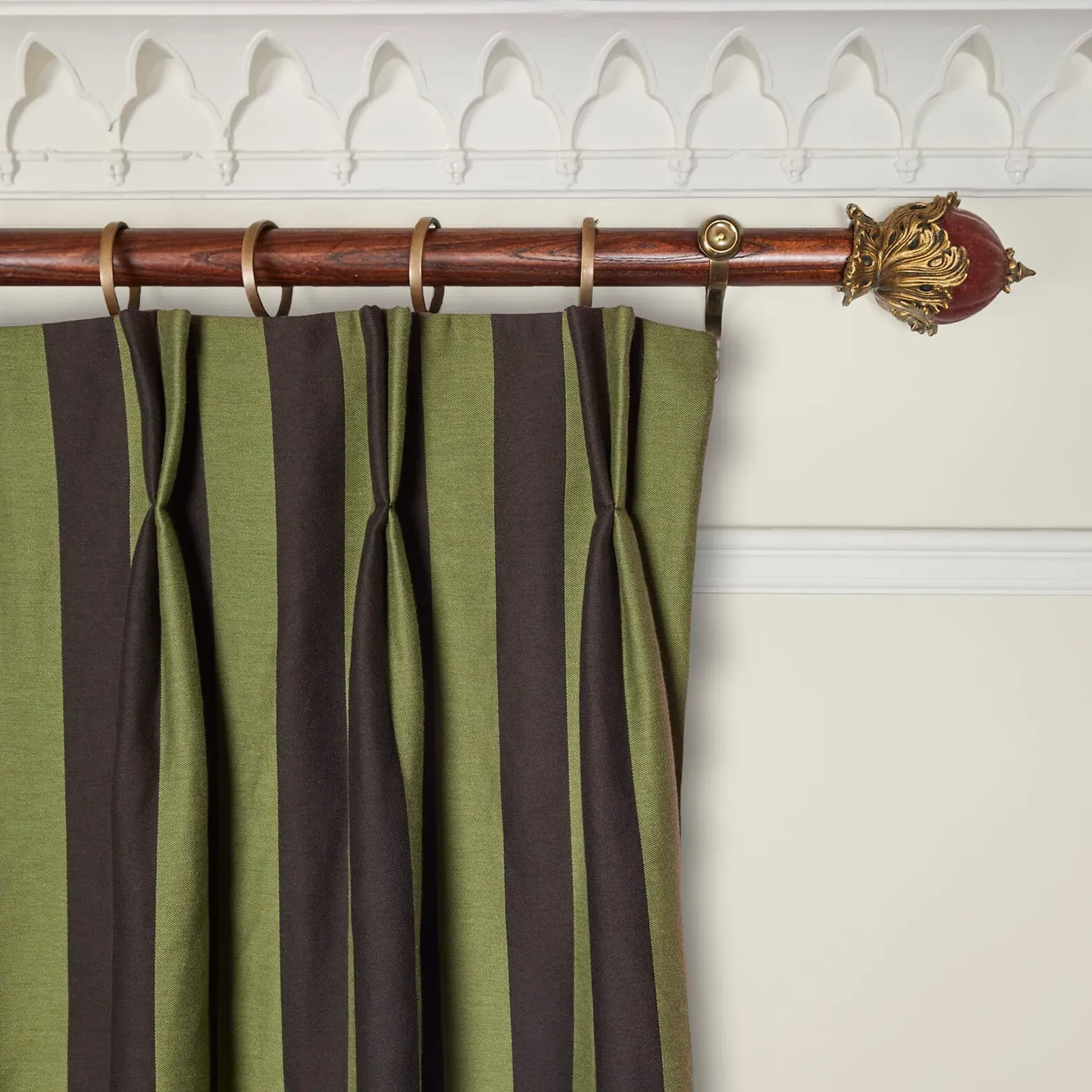 Camelot Stripe Jacquard Curtain - Verdigris and Noir, Cotton product
