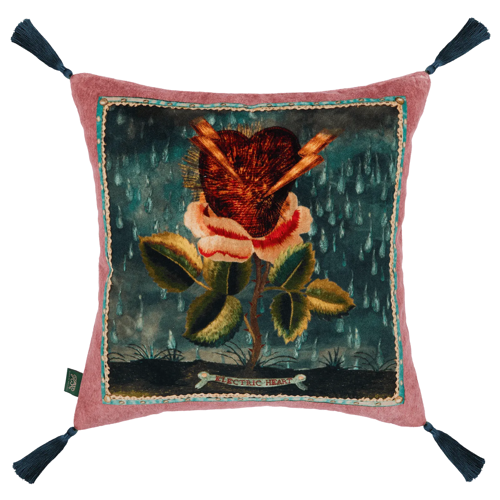 Electric Heart Organic Velvet Cushion - Tourmaline Pink, Cotton product