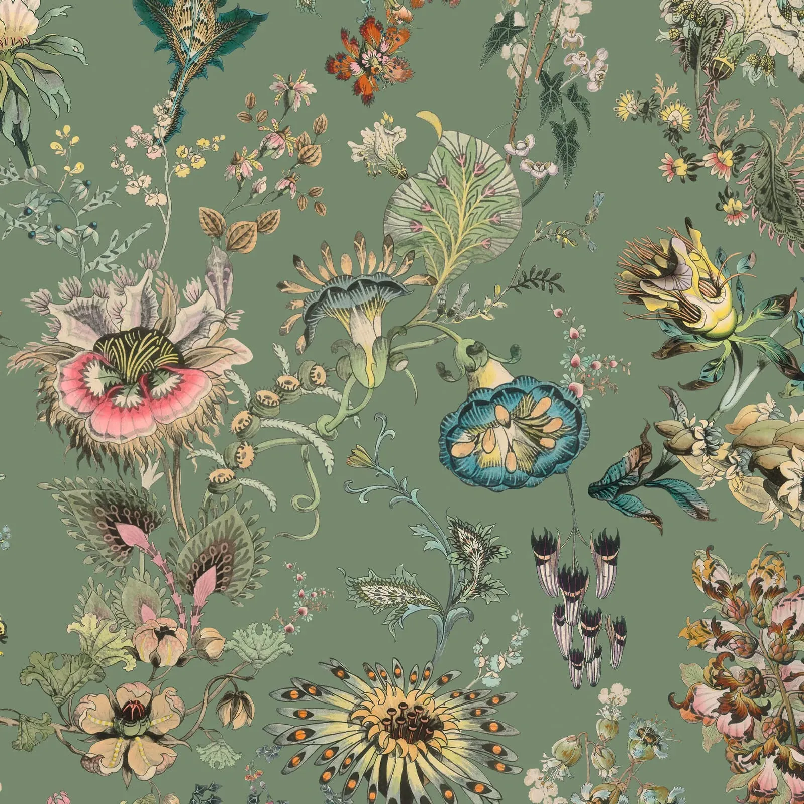 Florafantasia Wallpaper Sample - Verdigris