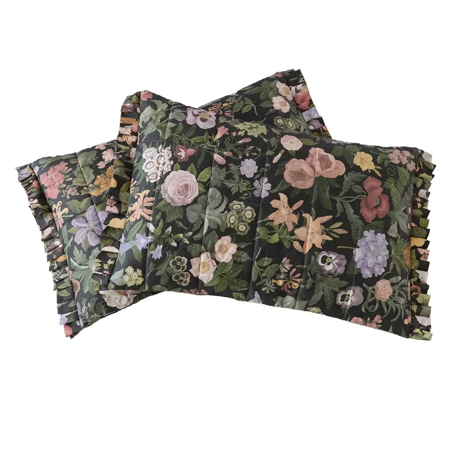 Floralia Cotton Sateen Pillowcases - Noir (Set of 2)