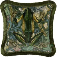 Golden Lily Amphibia Fringed Velvet Cushion - Euphorbia