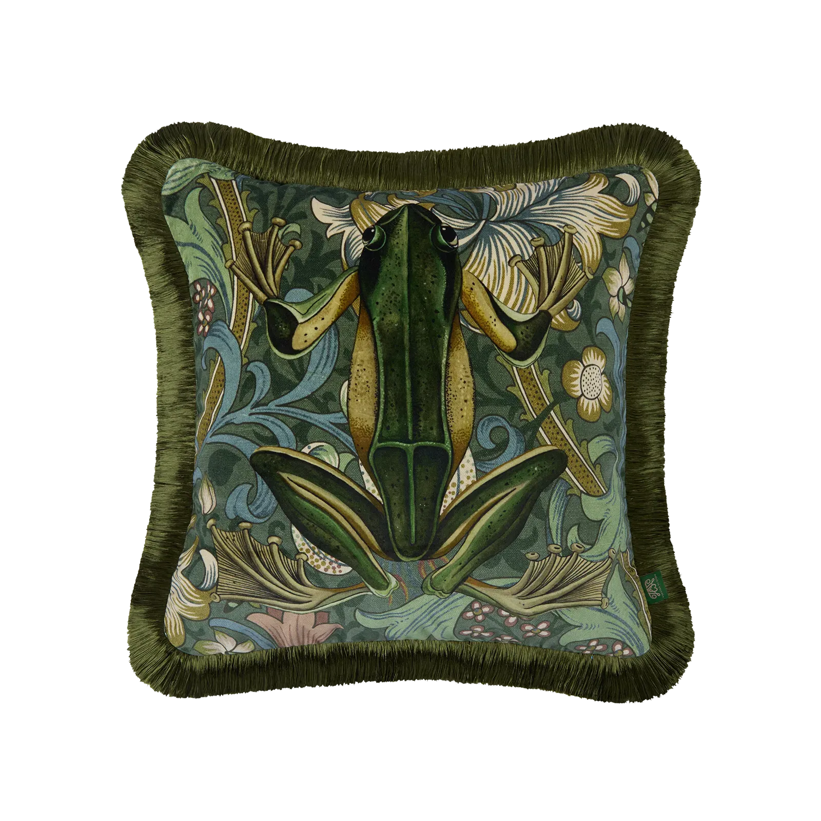 Golden Lily Amphibia Fringed Velvet Cushion - Euphorbia image