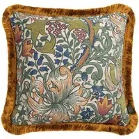 Golden Lily Fringed Jacquard Cushion - Parchment