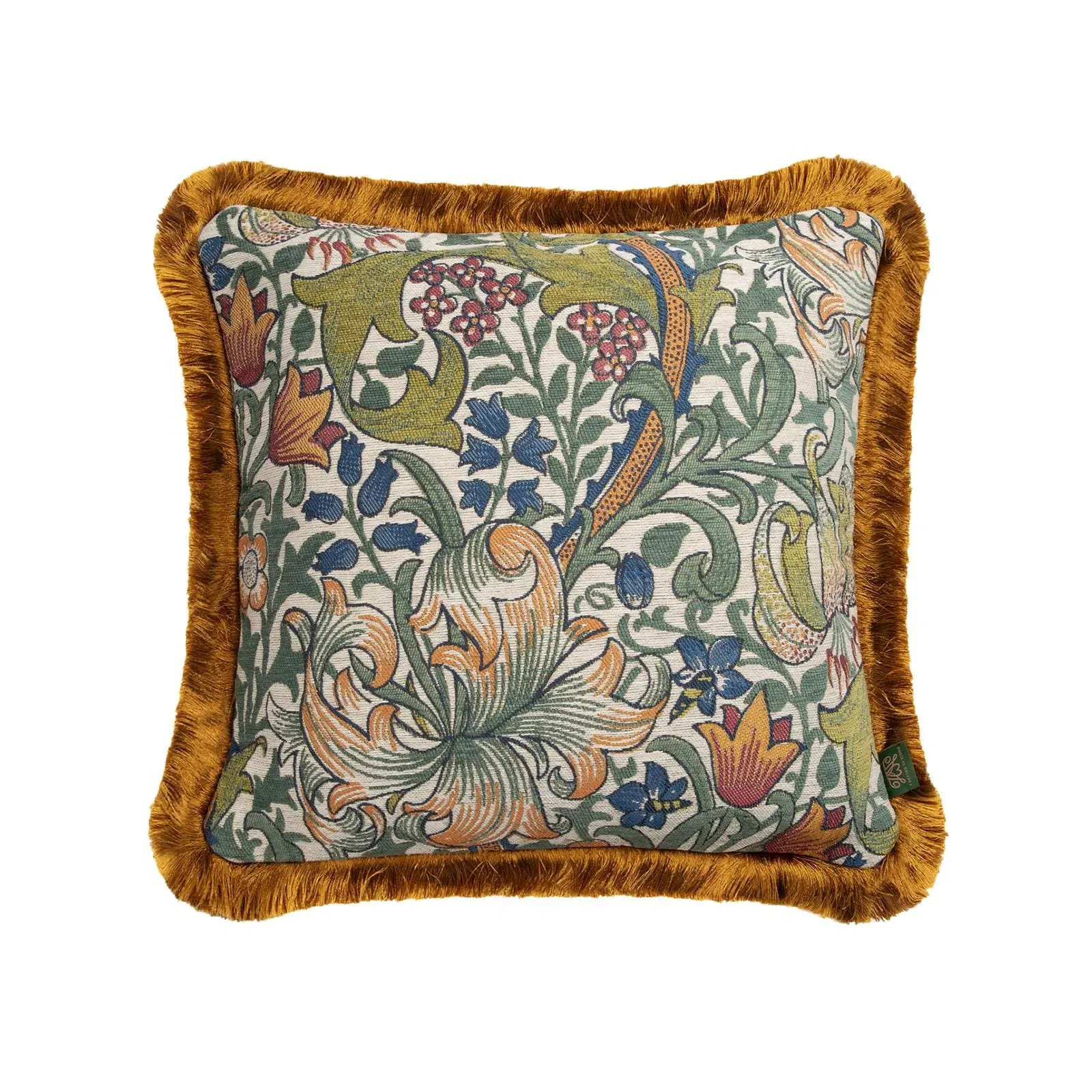 Golden Lily Fringed Jacquard Cushion - Parchment image