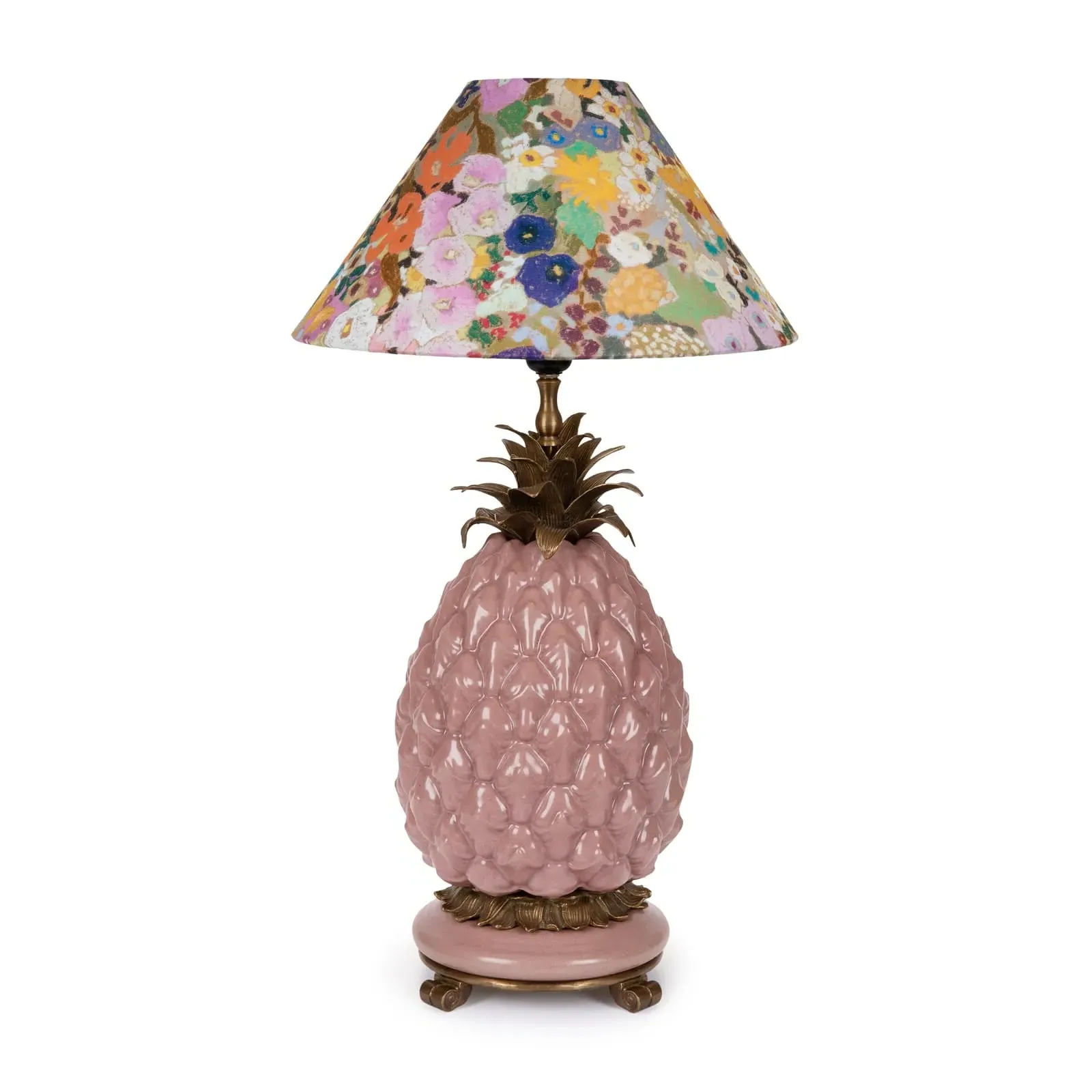 Hollyhocks Malpas Lampshade with Ananas Lampstand - Spring
