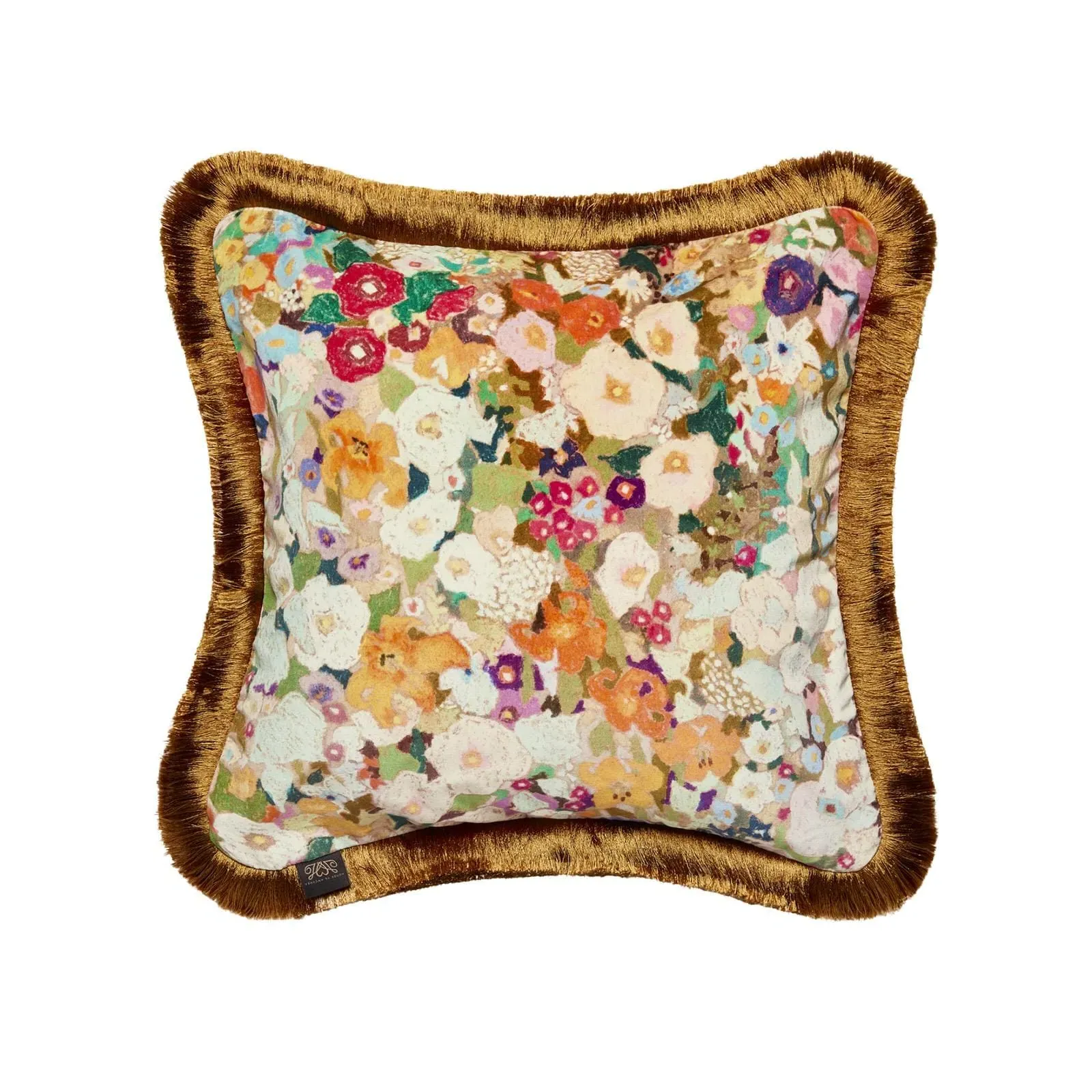 Hollyhocks Medium Fringed Cushion - Spring, Velvet product