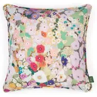 HOLLYHOCKS Medium Piped Cotton Linen Cushion - Spring